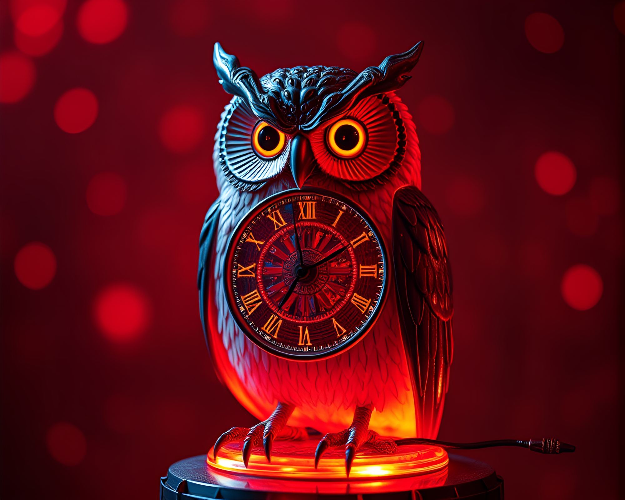 Infrared Clockwork Owl in Hologram Forest – free AI stock image