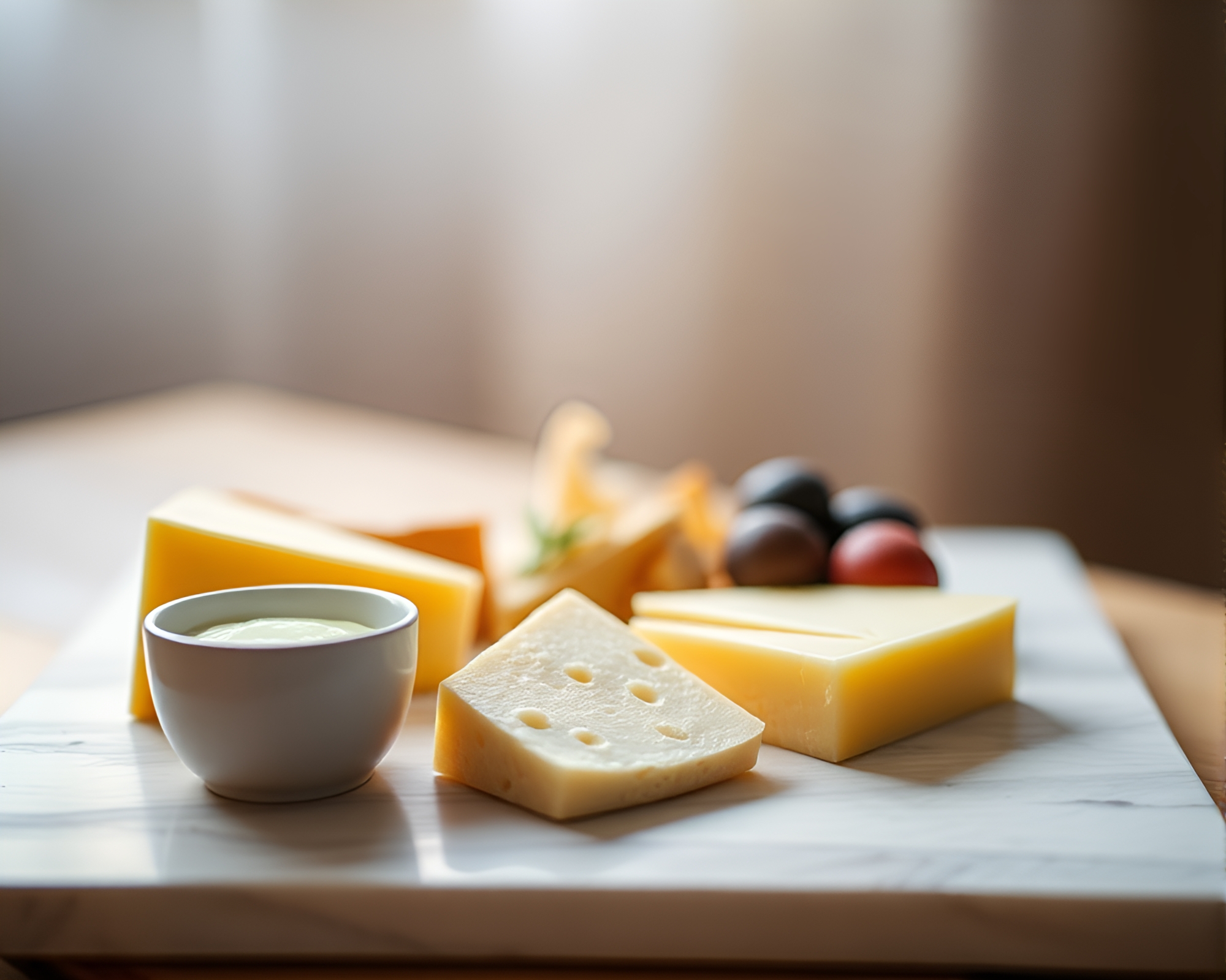 Morning Bliss: Cheese Platter in Motion Blur – free AI stock image