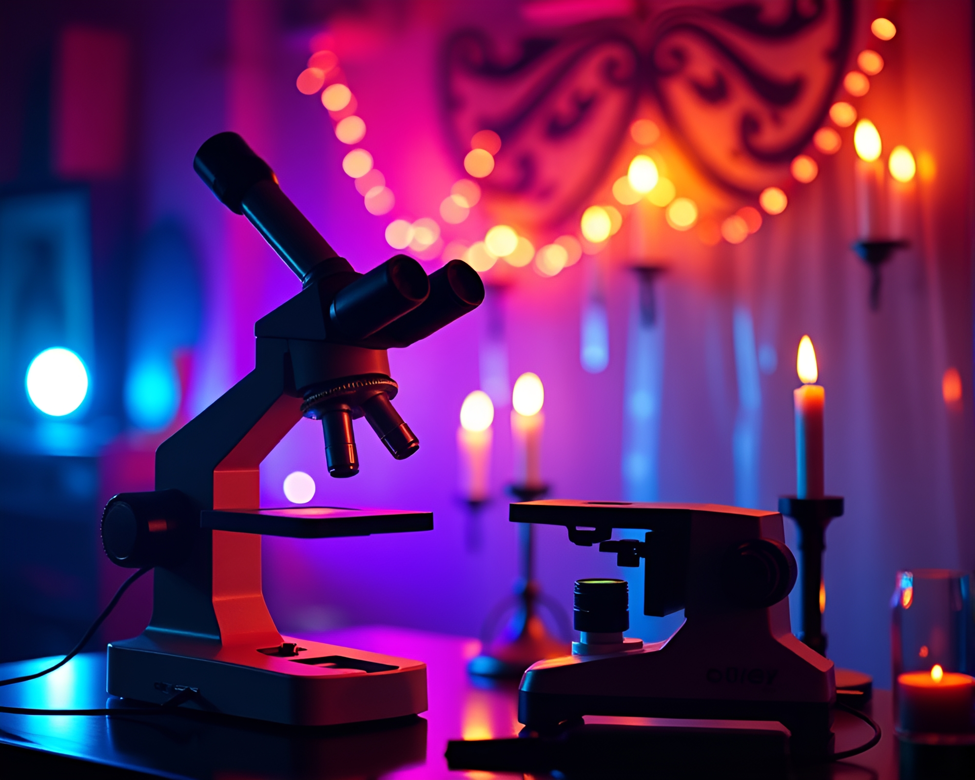 Candlelit Microscope Investigation Reveals Triadic Beauty – free AI stock image