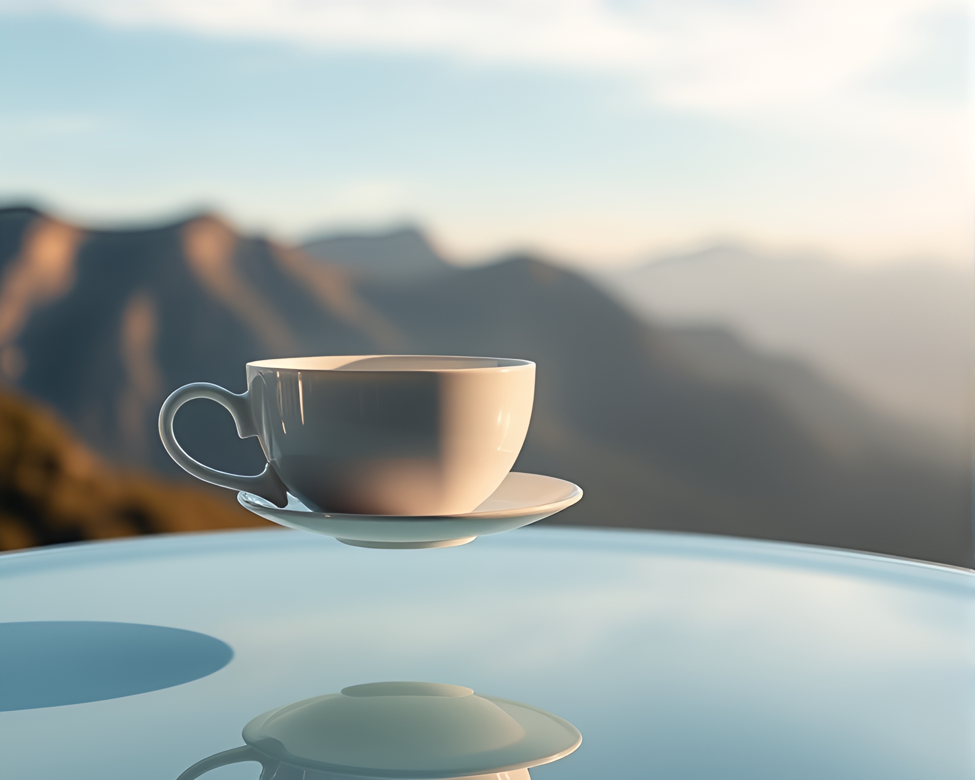 Floating Teacup Panoramic View Disco Ball Minimalist Design – free AI stock image
