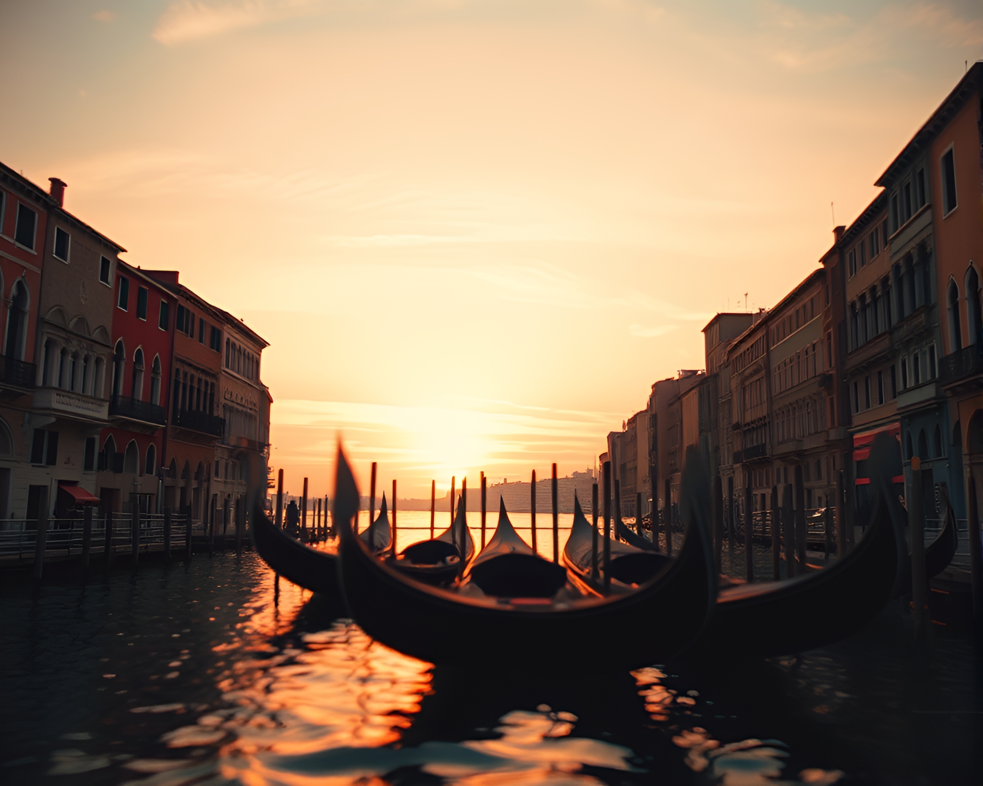 Venetian Gondola at Desert Sunset with Tri-Tone Style – free AI stock image