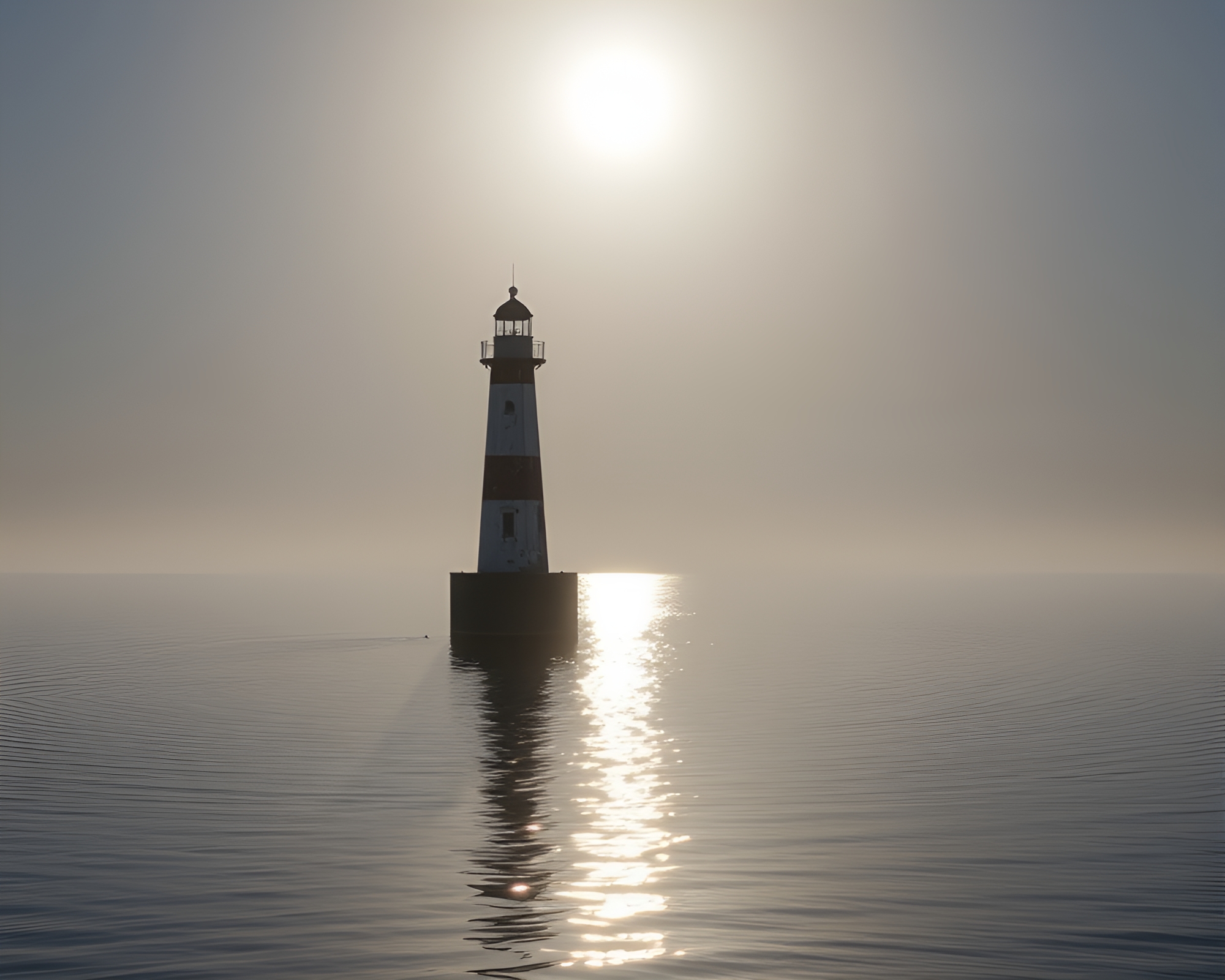 Eclipsed Abandonment: Lighthouse Reflection Ripples – free AI stock image