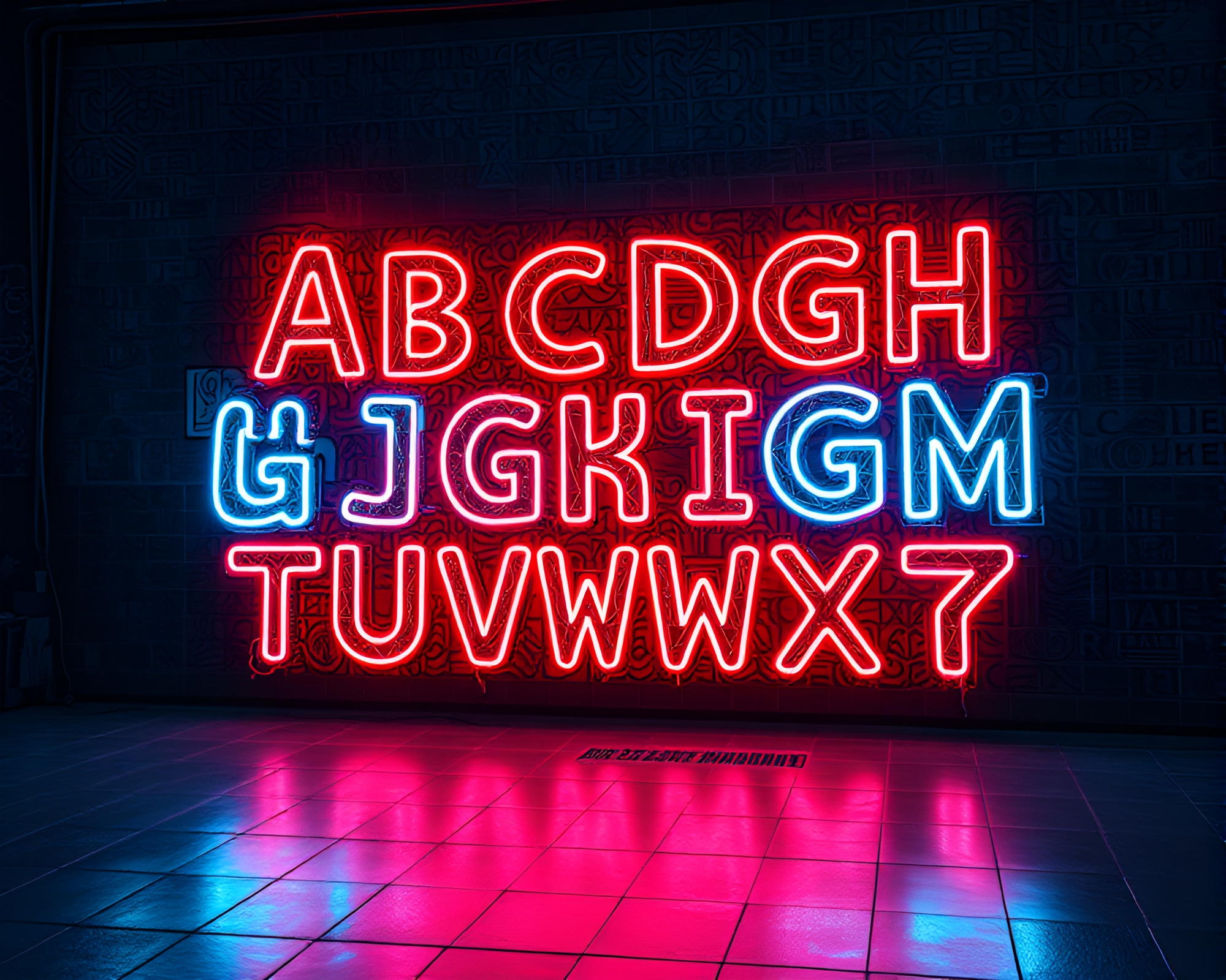 Neon Runes: Intricate Cinemagraph Graffiti Spellbinding Patterns – free AI stock image