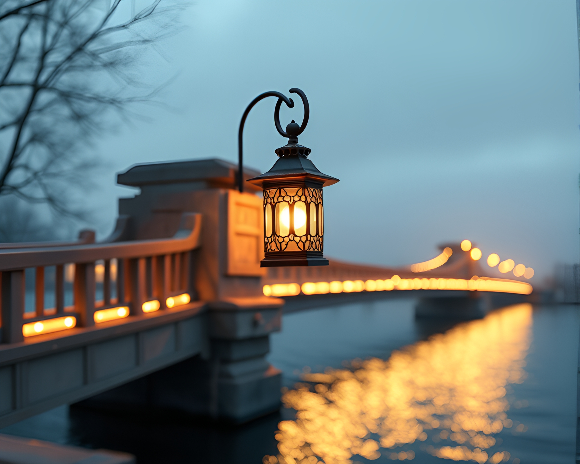 Mystical Bridge shrouded in lantern light – free AI stock image