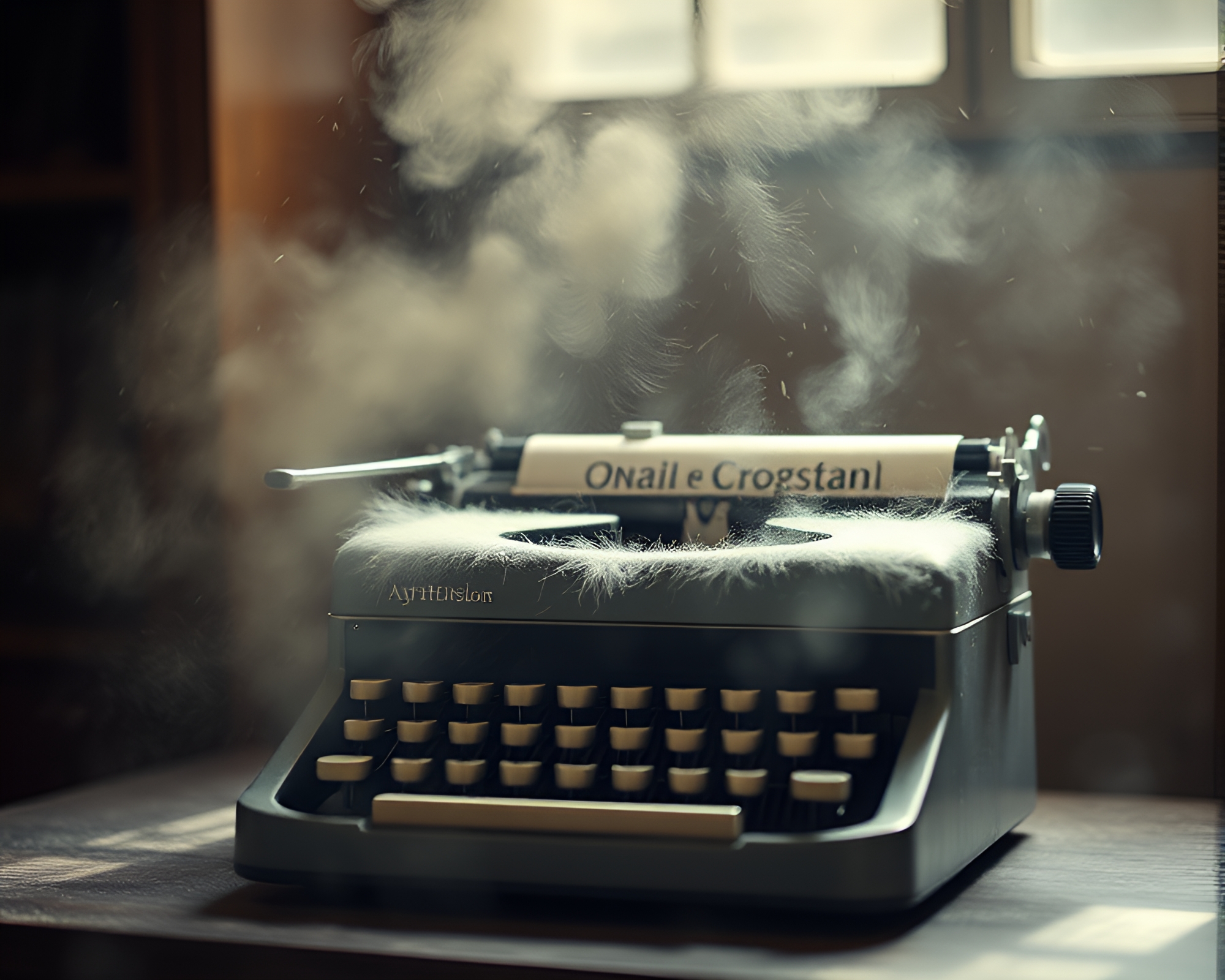 Feather Dusting Antique Typewriter in Dreamy Toon Haze – free AI stock image