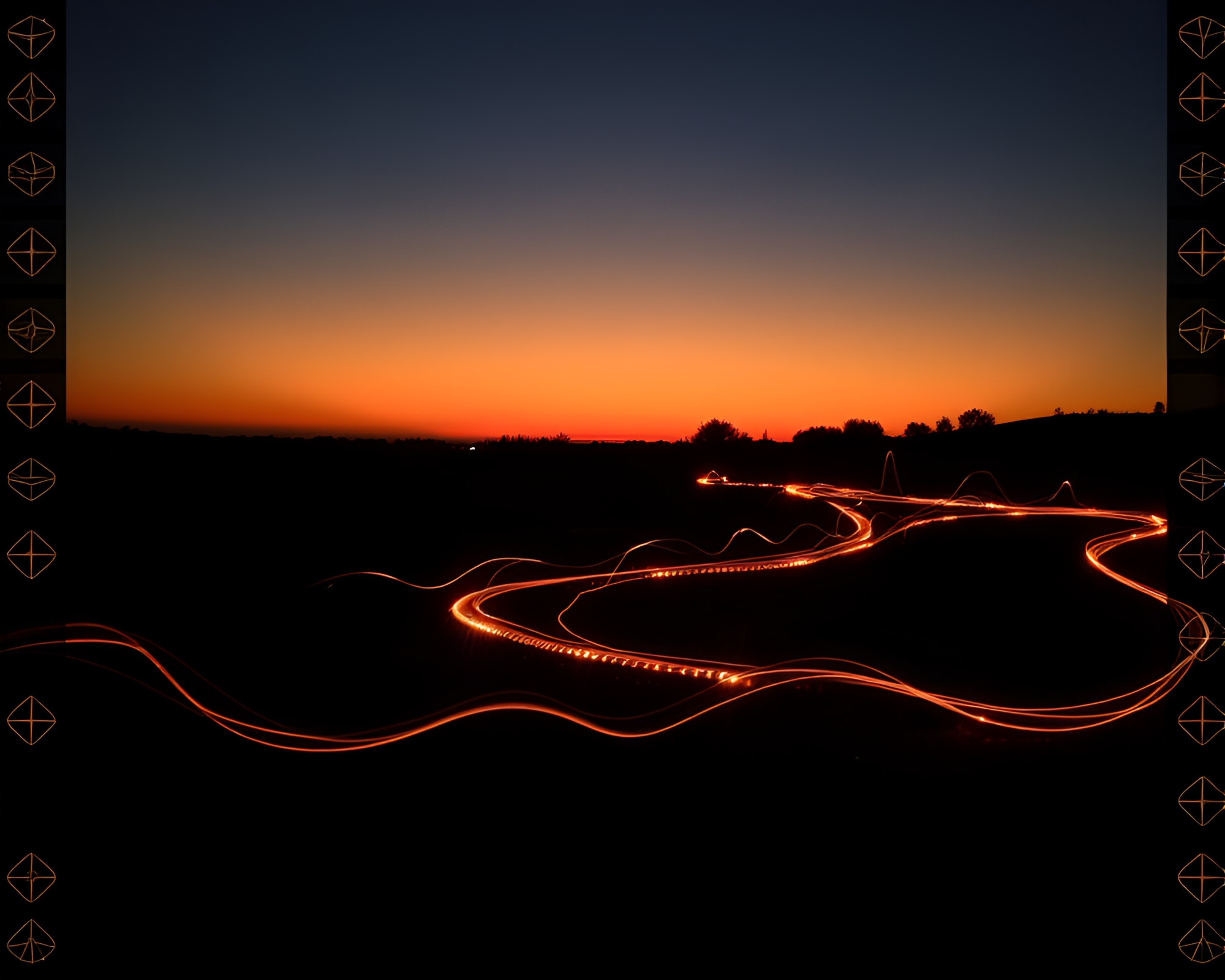 Mystical Light Trails with Alchemical Symbols at Dawn – free AI stock image