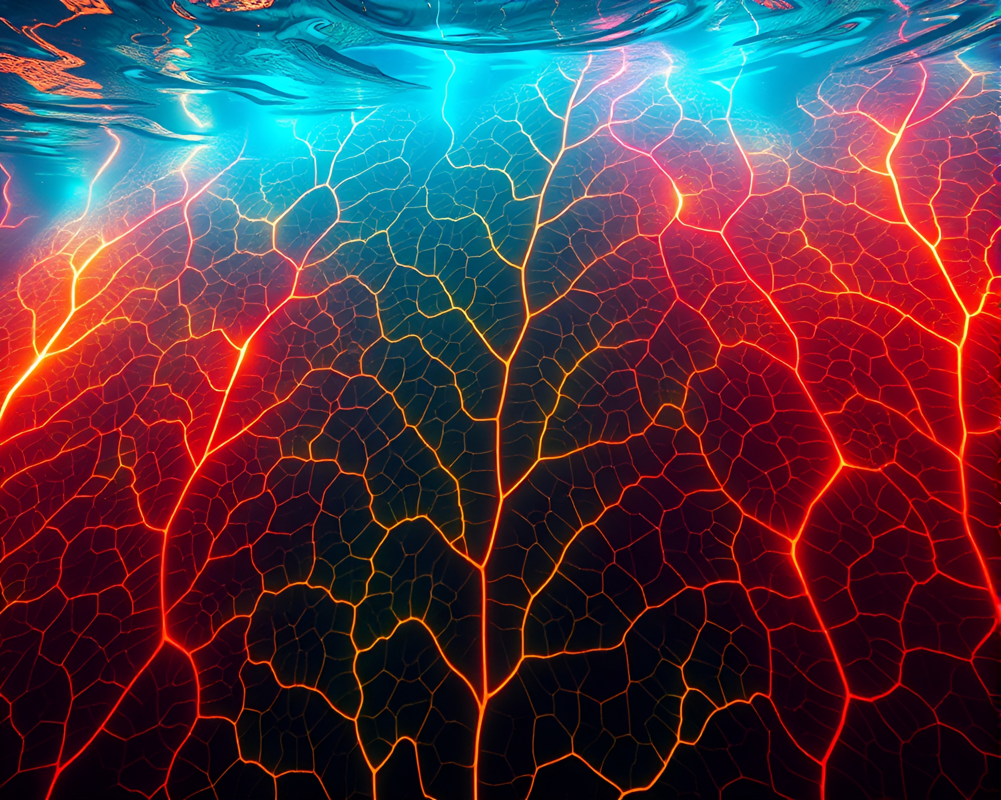 Neon Underwater Submarine with Leaf Vein Data Visualization – free AI stock image