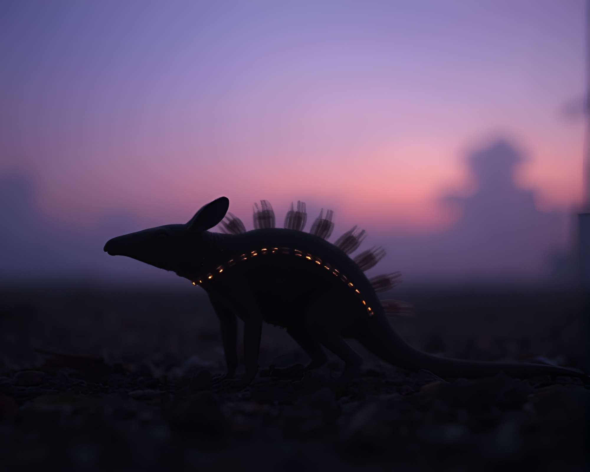Digital Twilight Armadillo Encounter in Slow Shutter – free AI stock image