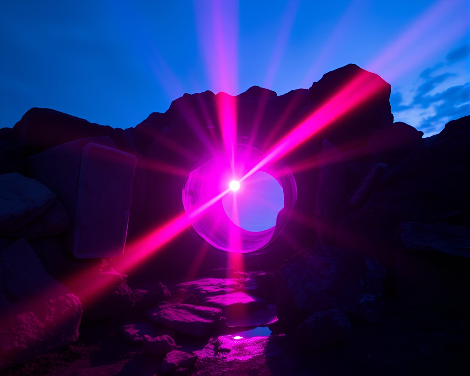 Futuristic wormhole portal glowing in stunning magenta hues