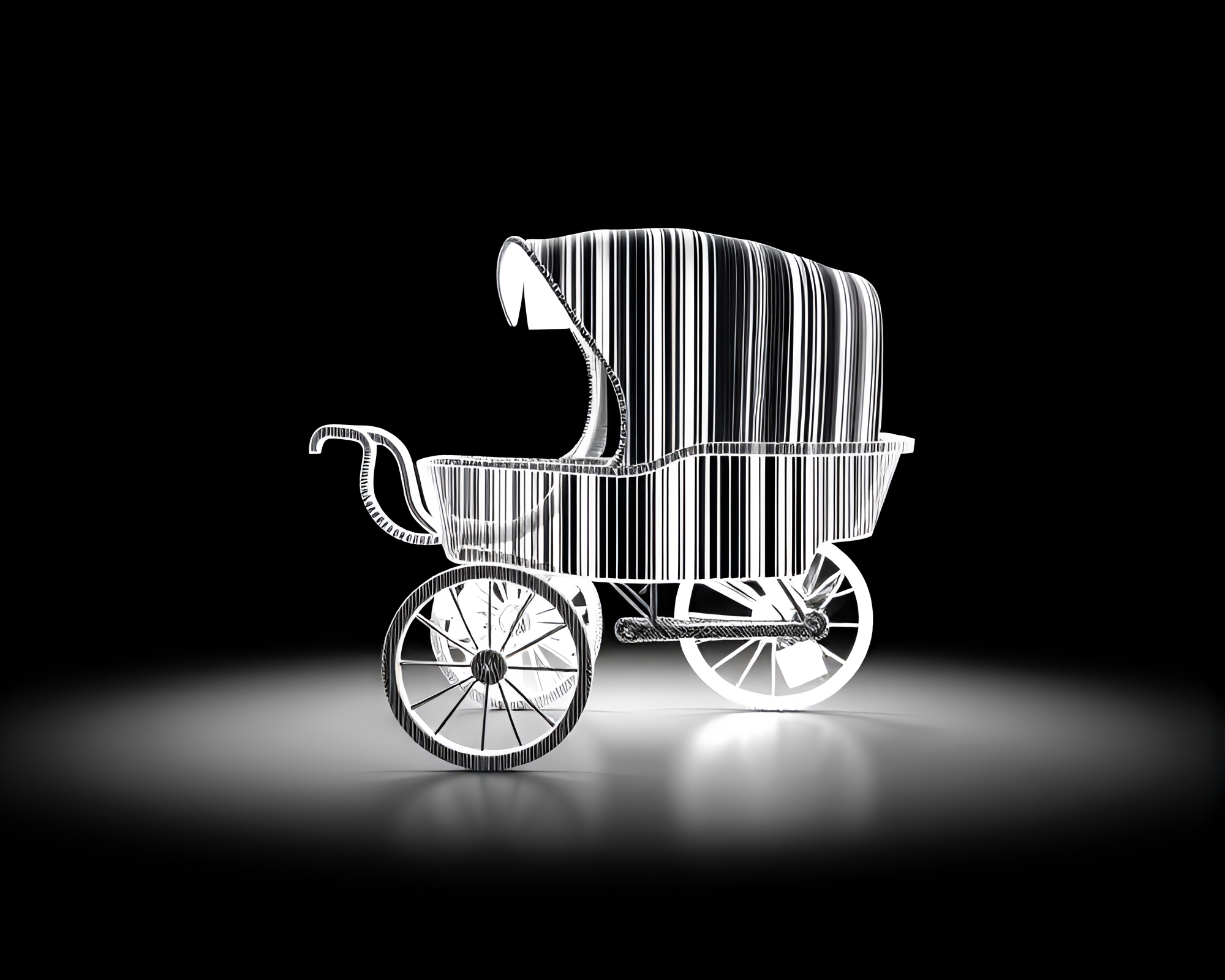 Chariot under Barcode Stripe: High-Contrast Noir 3D Scan – free AI stock image