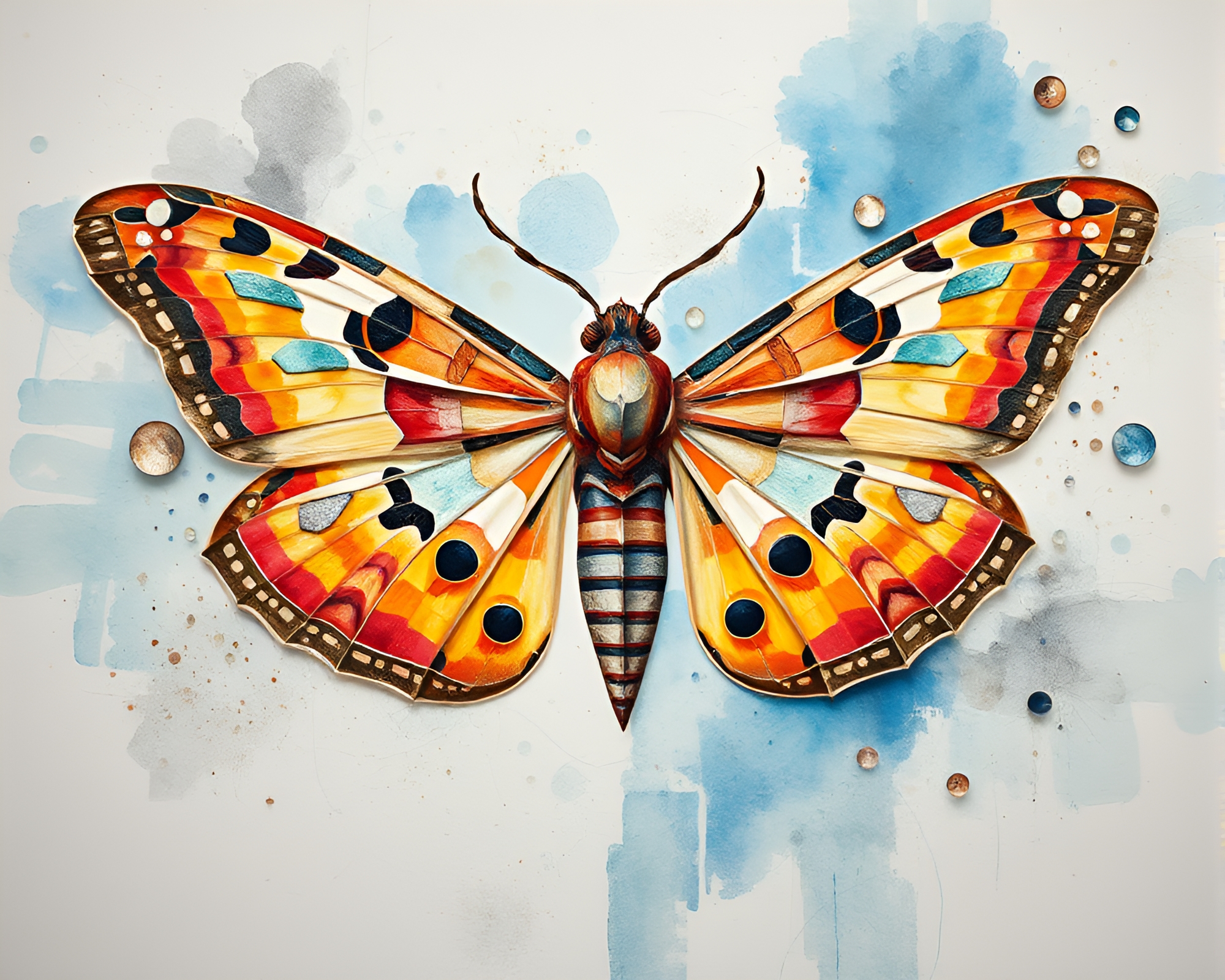 Fragmented Moth Mosaic in Watercolor Wash – free AI stock image