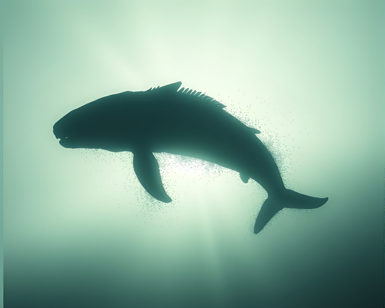 Backlit silhouette of a majestic Leviathan in a dreamlike setting