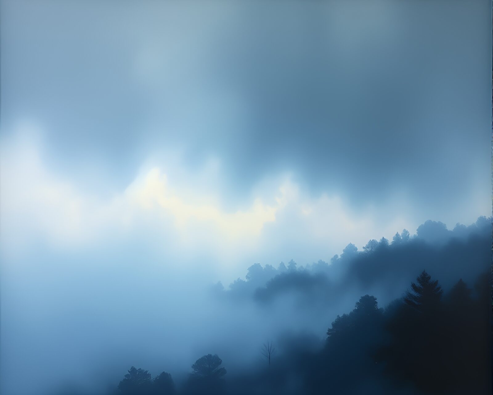 Foggy landscape with ethereal parallel universe veiled in mist