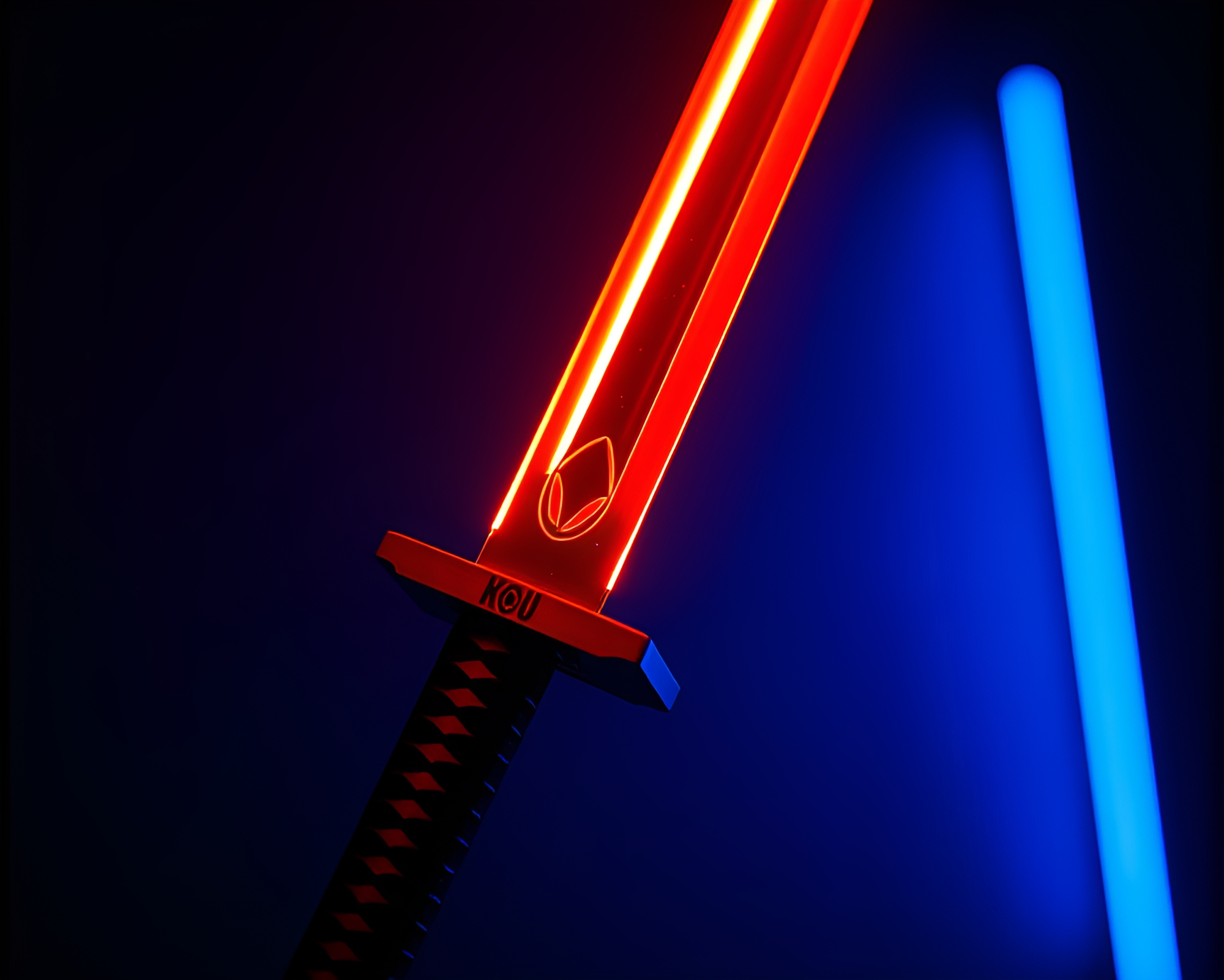 Samurai Warrior in Neon Tri-Tone Glory – free AI stock image