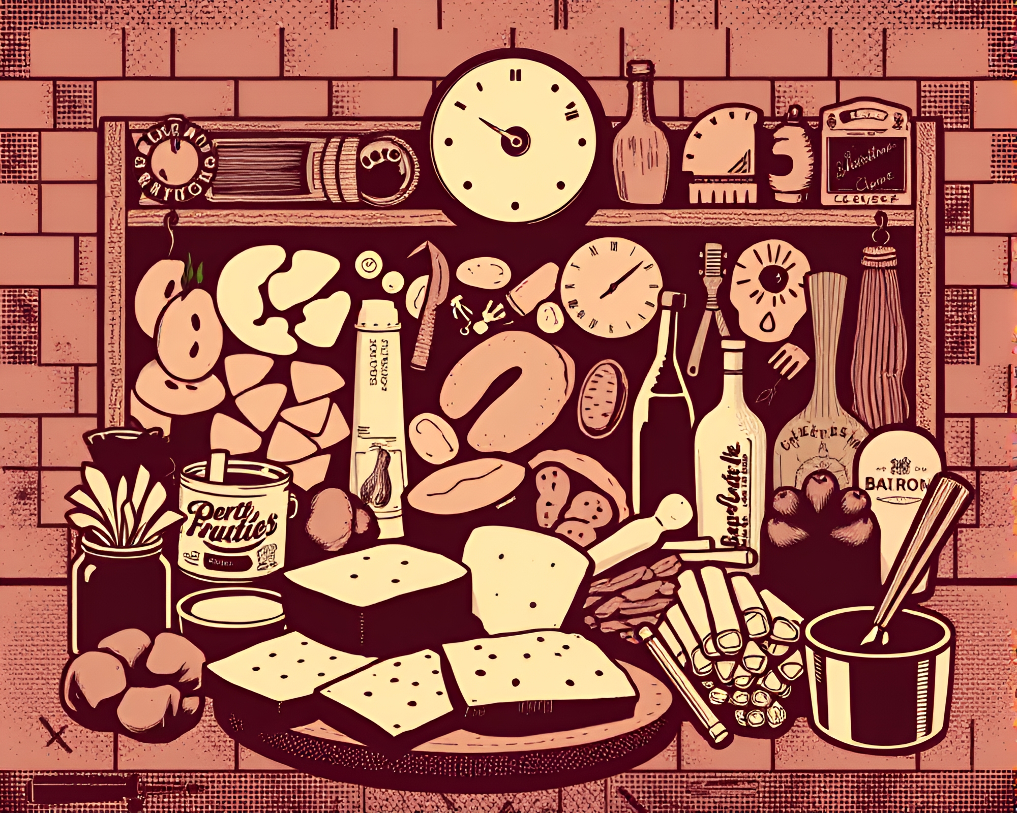 Hexagonal Charcuterie: Cyberpunk Halftone Grid Atmosphere – free AI stock image