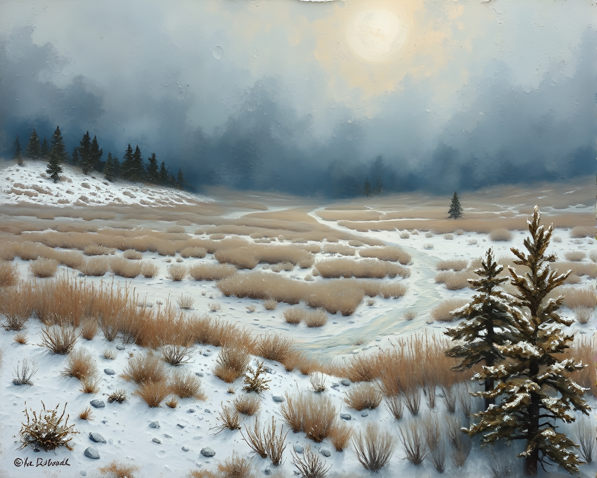 Bronze Patina Mirage in Snow-Kissed Geyser Field – free AI stock image