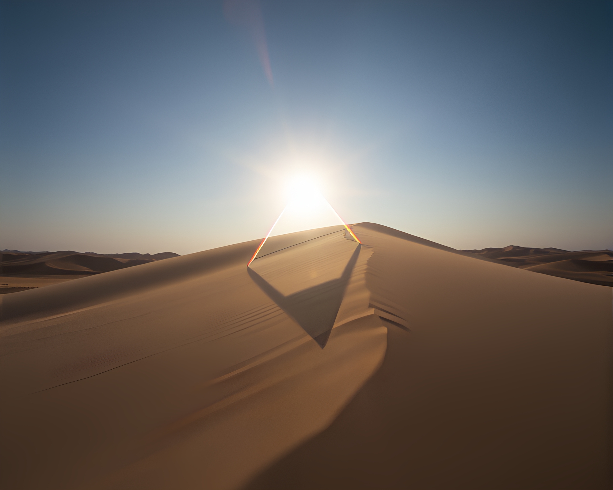 Rainbow Prism Refraction on Digital Glitch Sand Dune – free AI stock image