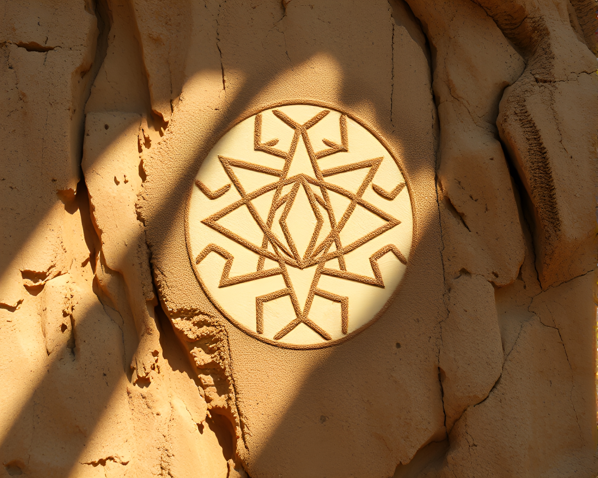 Dust Particles Dance in Sacred Geometry Mosaic Shadow – free AI stock image