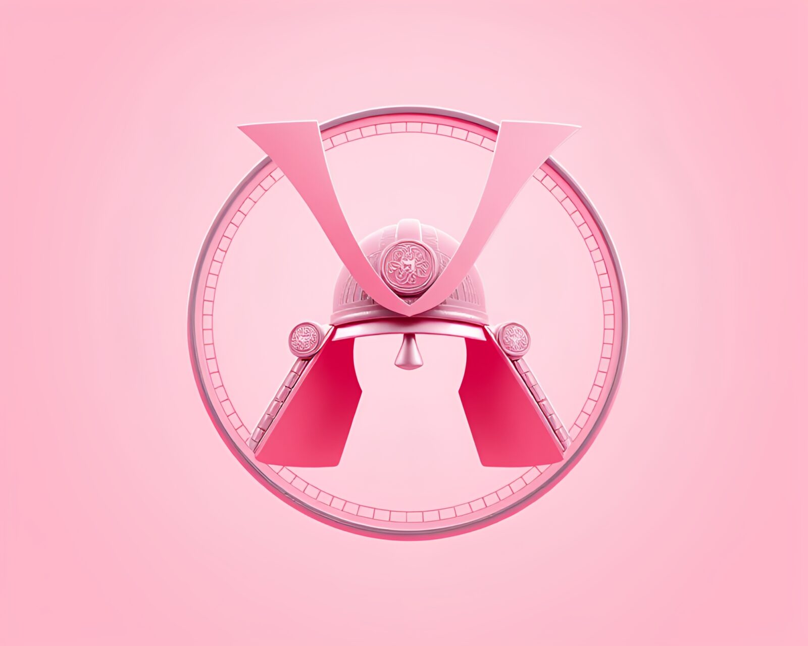 Creative 3D visualization of a Samurai helmet in soft pink tones
