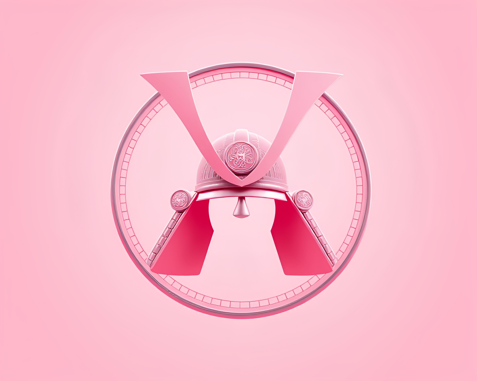 Samurai Helmet Wireframe Render in Blush Pink Circular Frame – free AI stock image