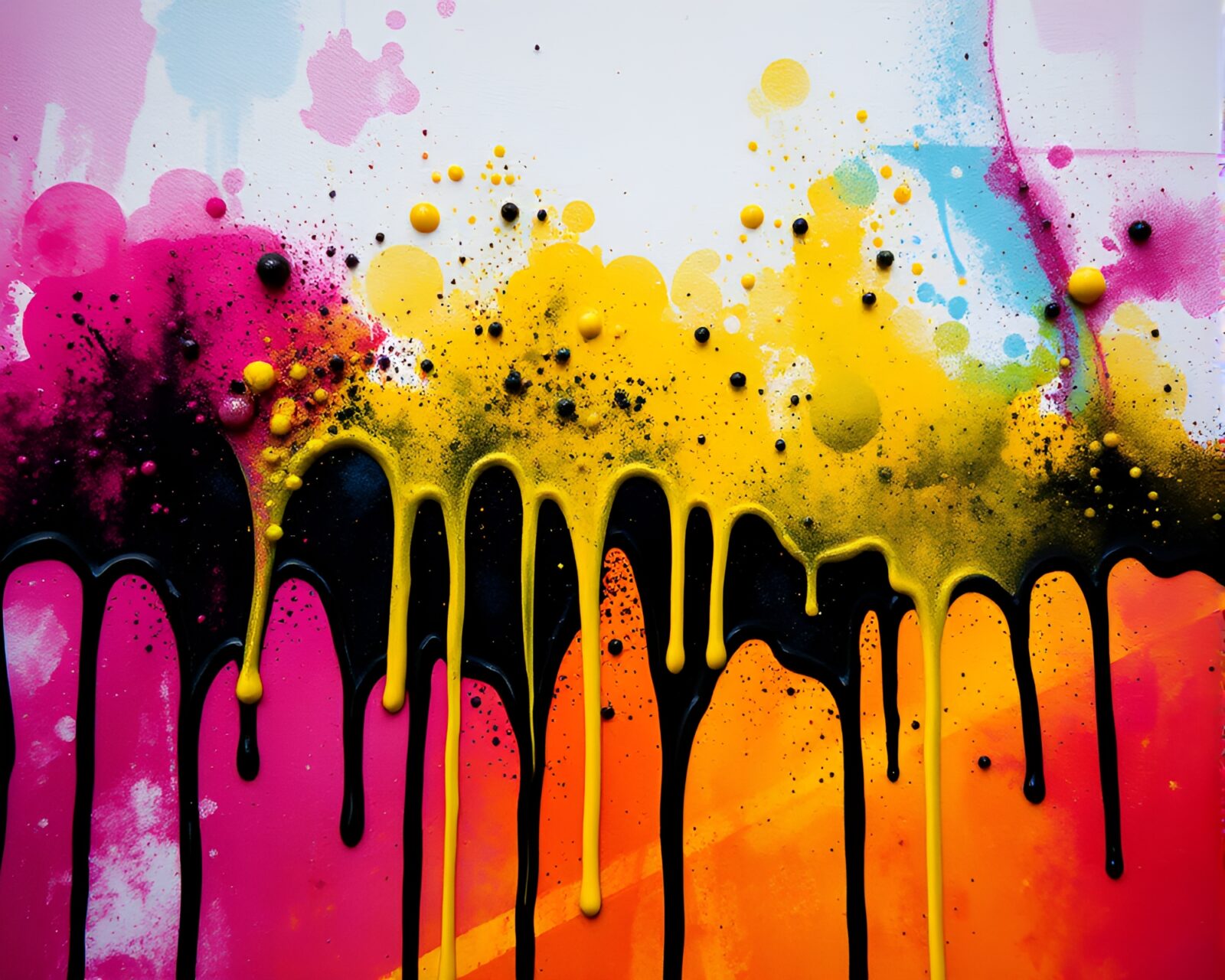 Abstract art of colorful ink drips in cosmic palette