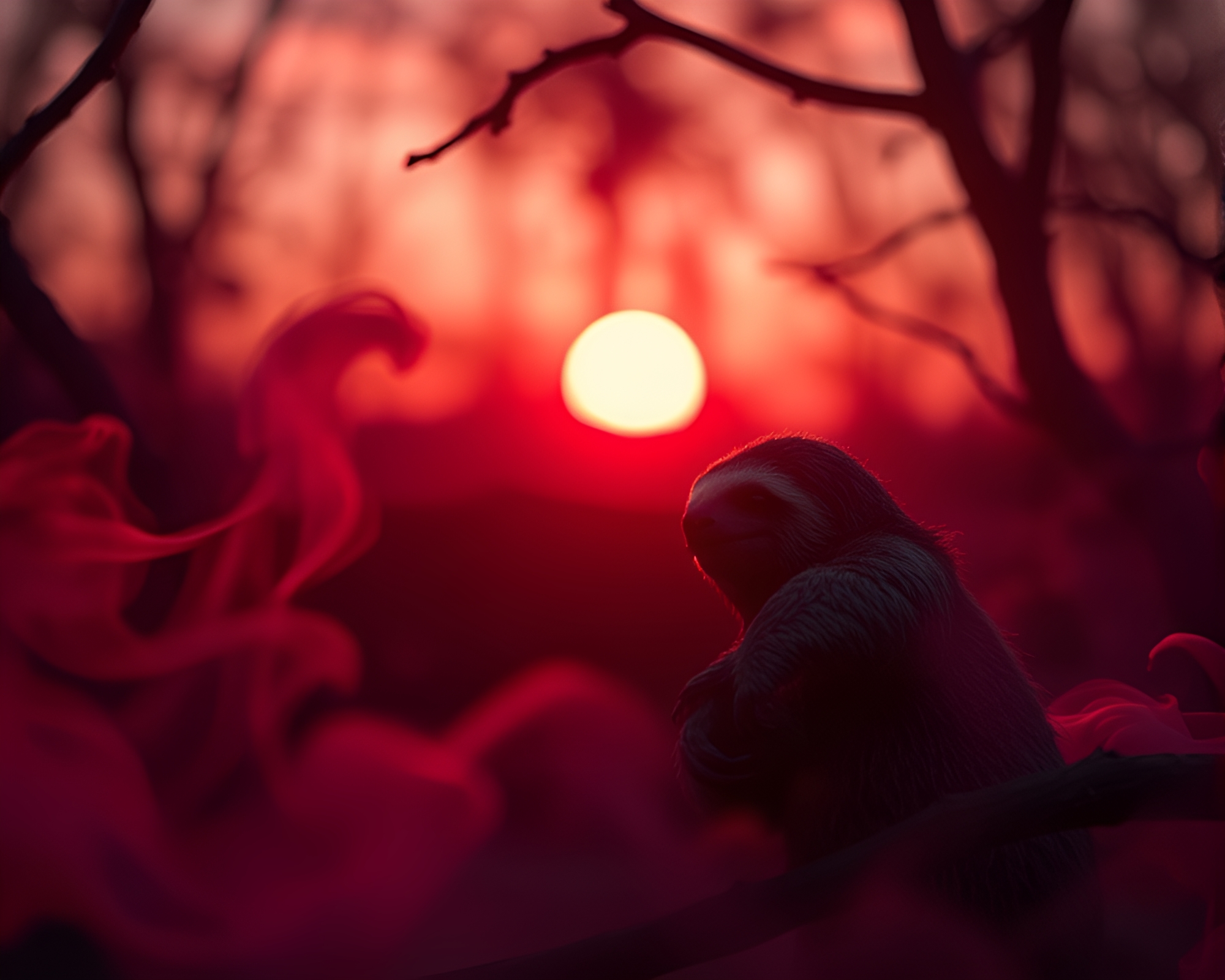Smoke Ring Sloth at Sunrise – free AI stock image