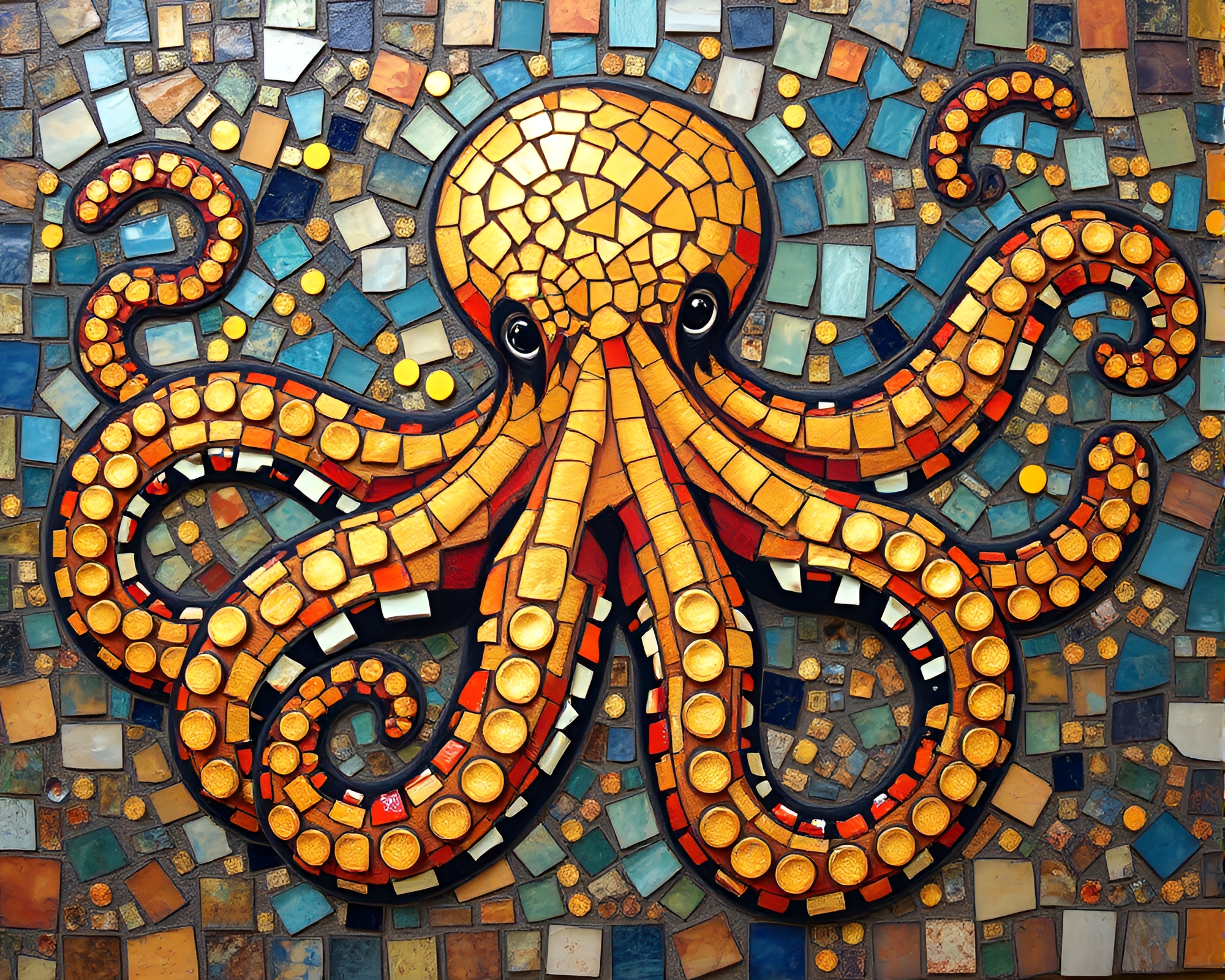 Fragmented Octopus Mosaic in Expressionist Savannah Golds – free AI stock image