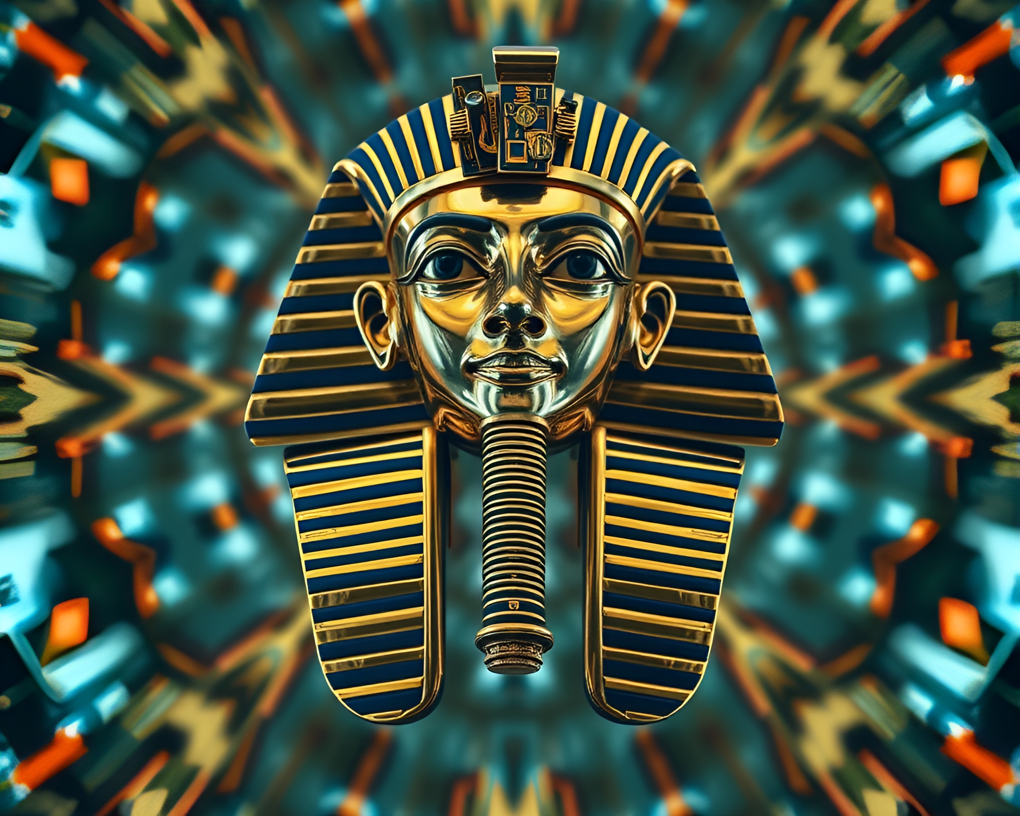 Pharaoh’s Mask in Kaleidoscope Light – free AI stock image