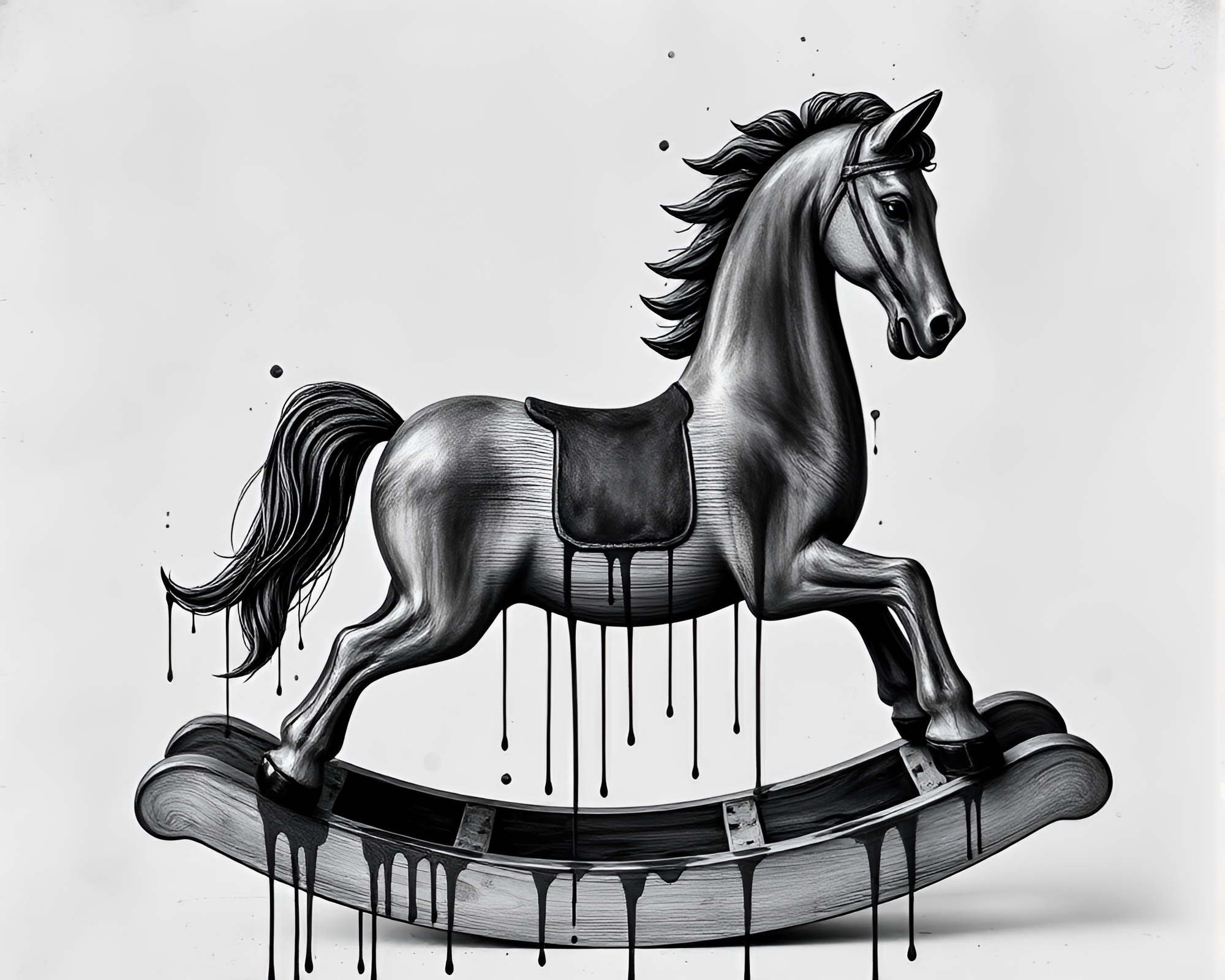 Duochrome Rocking Horse in Graphite Gray Ink Wash Drips – free AI stock image