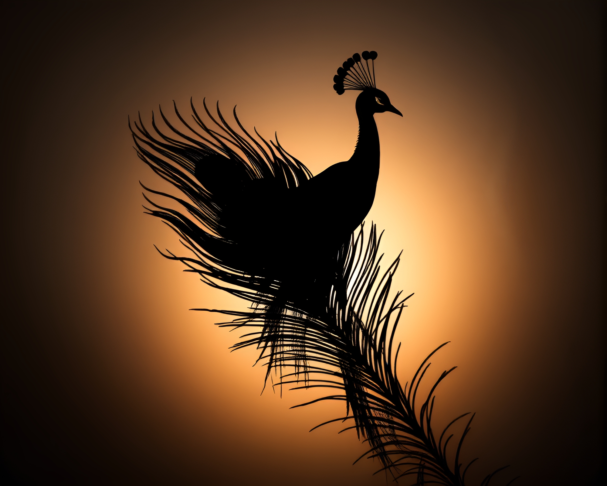 Necromantic Peacock Silhouette in Crosshatch Shade – free AI stock image