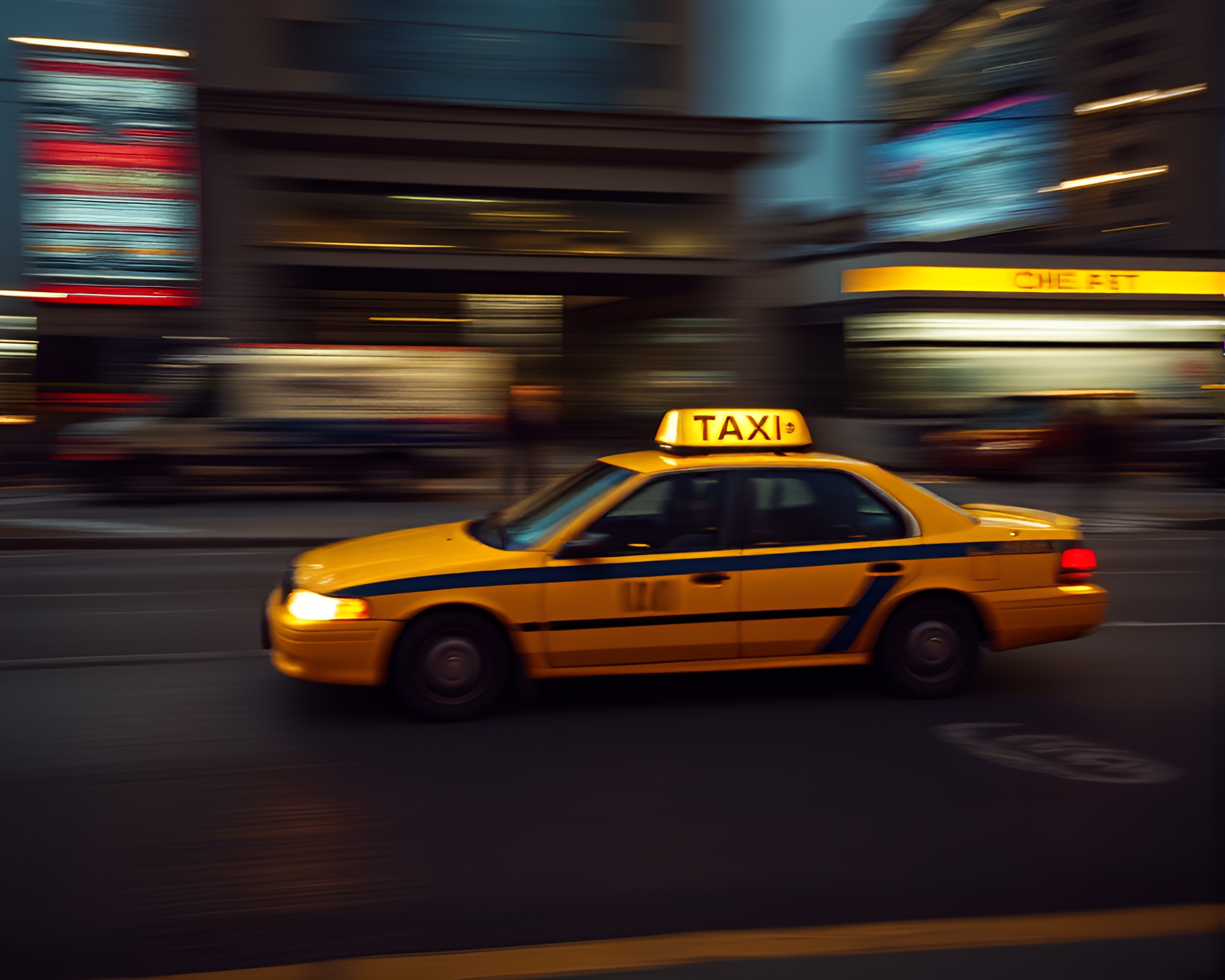 Cheetah in Taxi’s Blur Streak: Elusive Urban Predator – free AI stock image