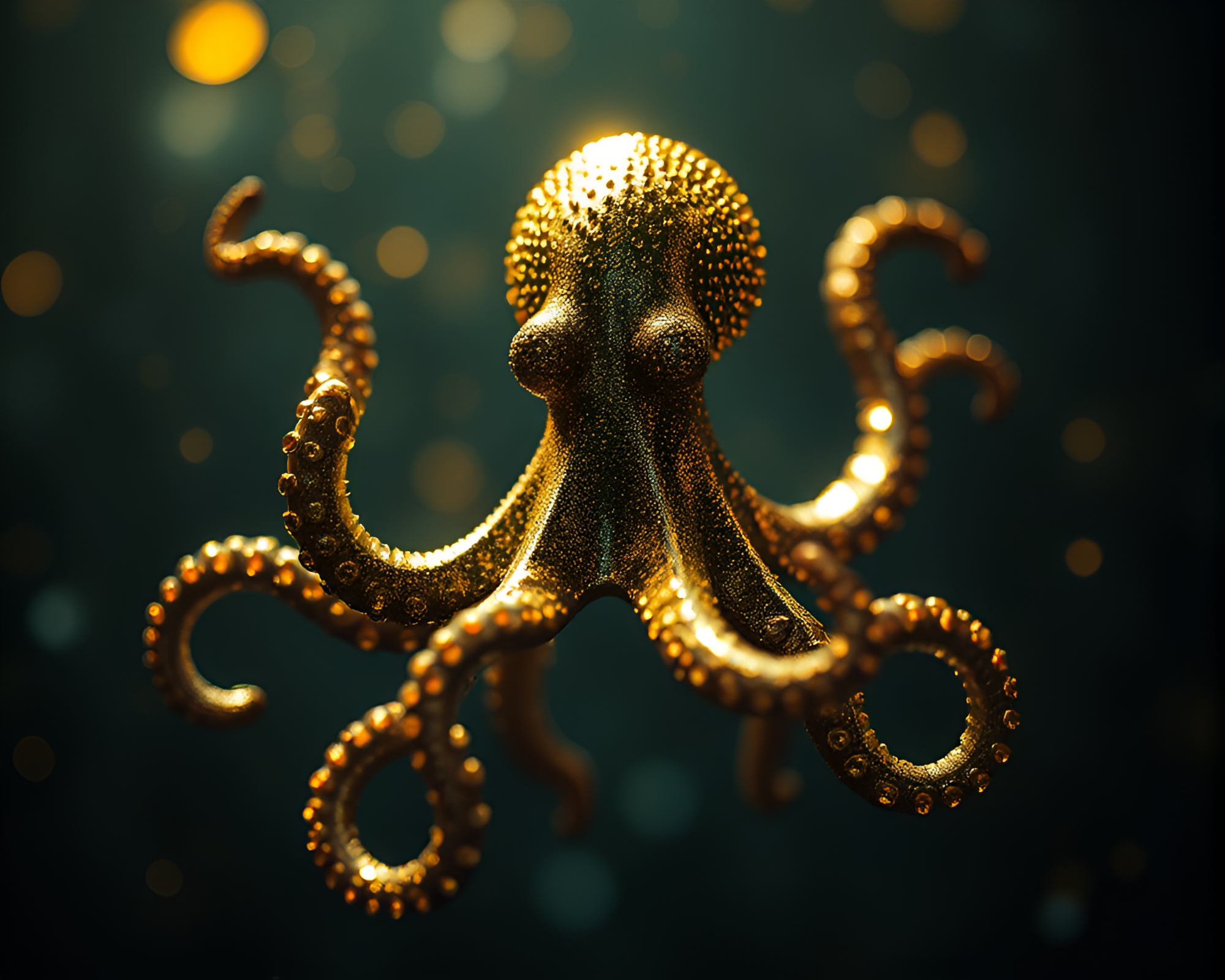 Gleaming Gold Foil Octopus Pixel Art – free AI stock image