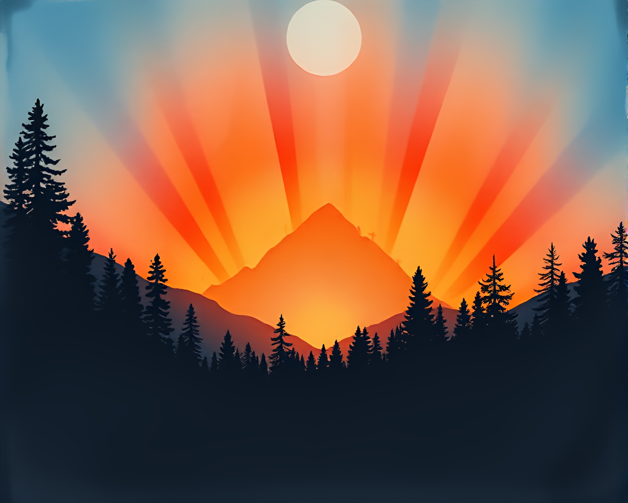 Aurora Borealis Wildlife Silhouette in Burnt Orange Watercolor – free AI stock image