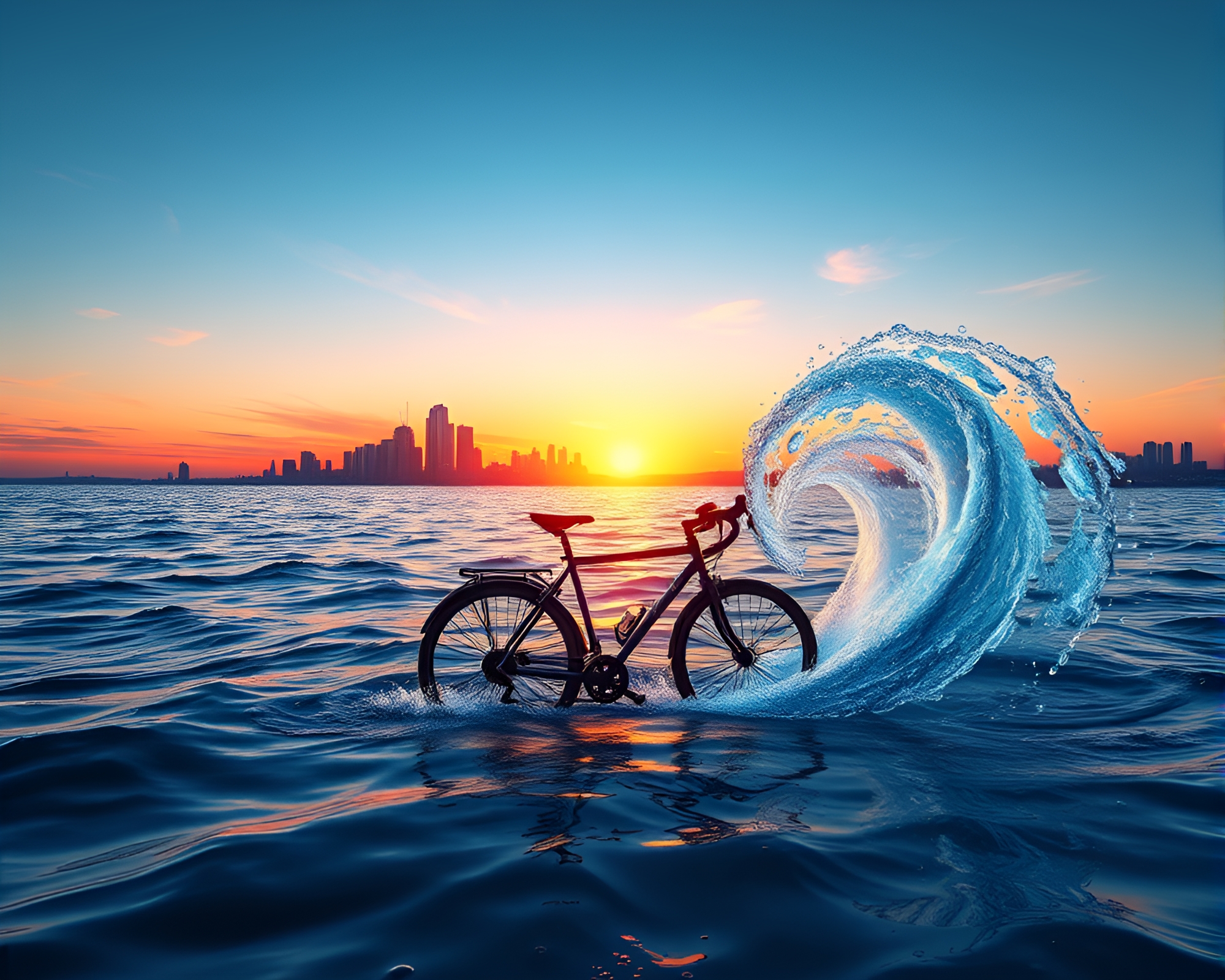 Whirlpool Bicycle at Sunset Skyline in 3D Scan – free AI stock image