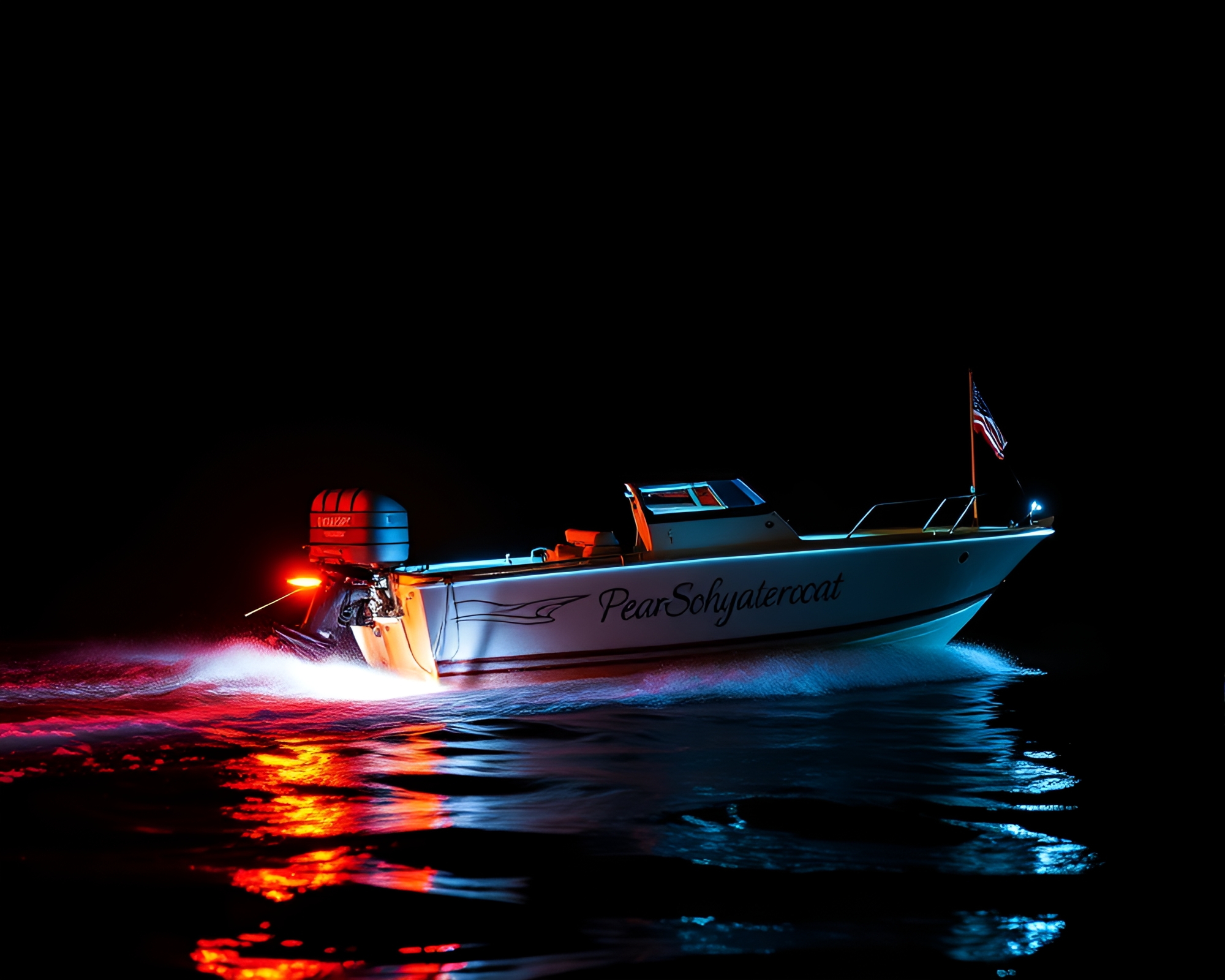 Neon-Lit Hydrofoil Boat Engraved in Detail – free AI stock image