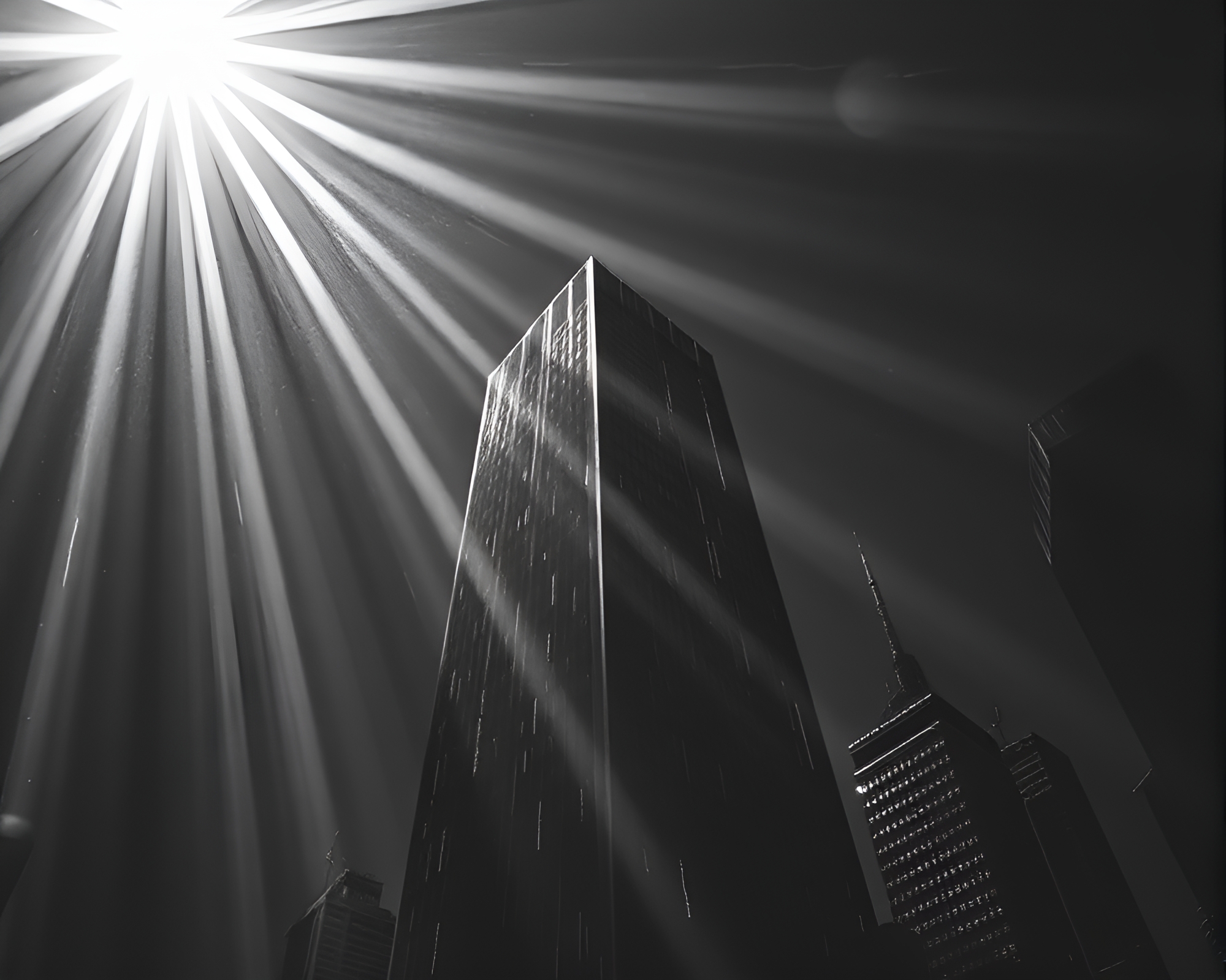 Chalk Skyscraper Reaching Sunbeam Rays – free AI stock image