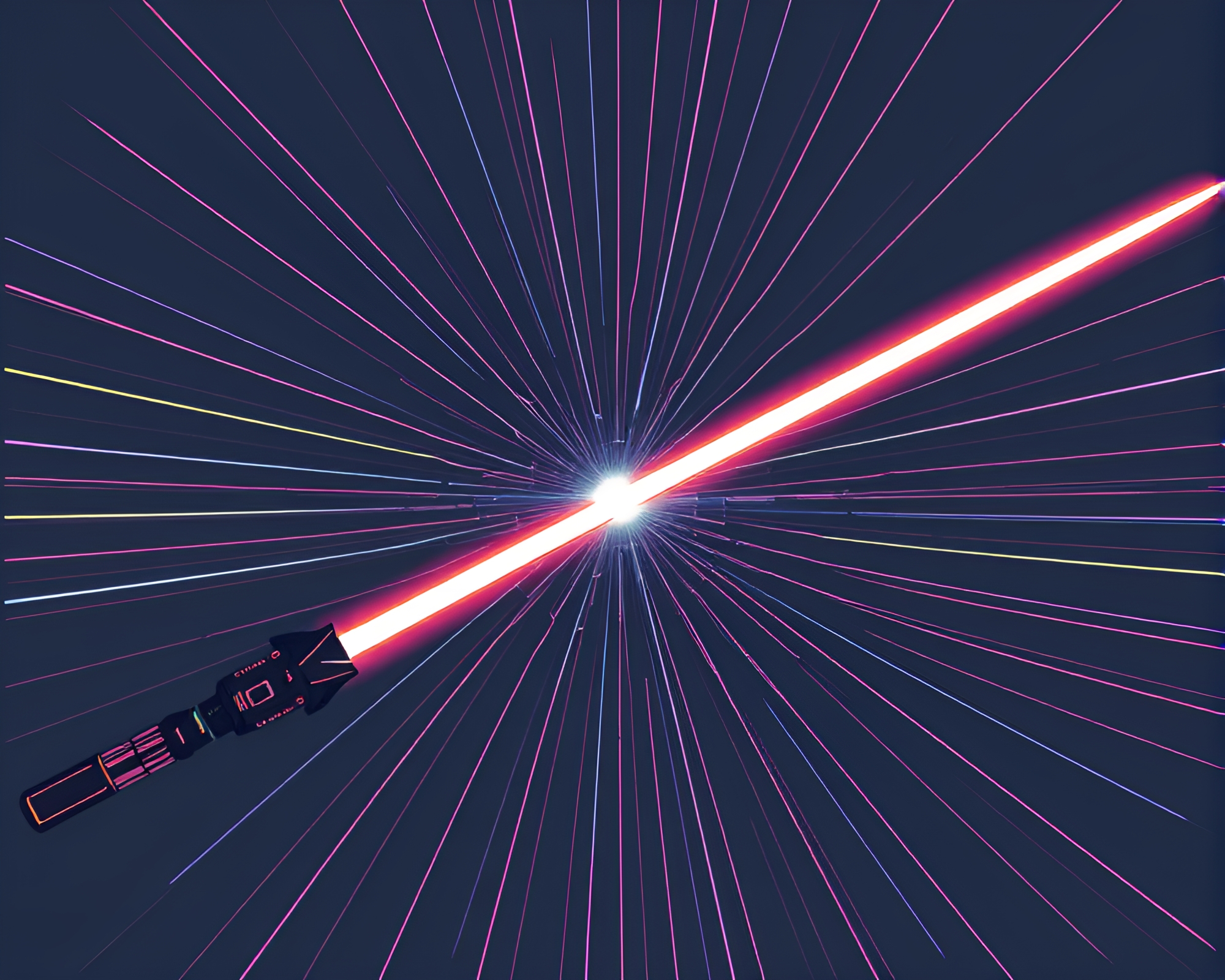 Laser Sword Duel with Triadic Color Scheme – free AI stock image