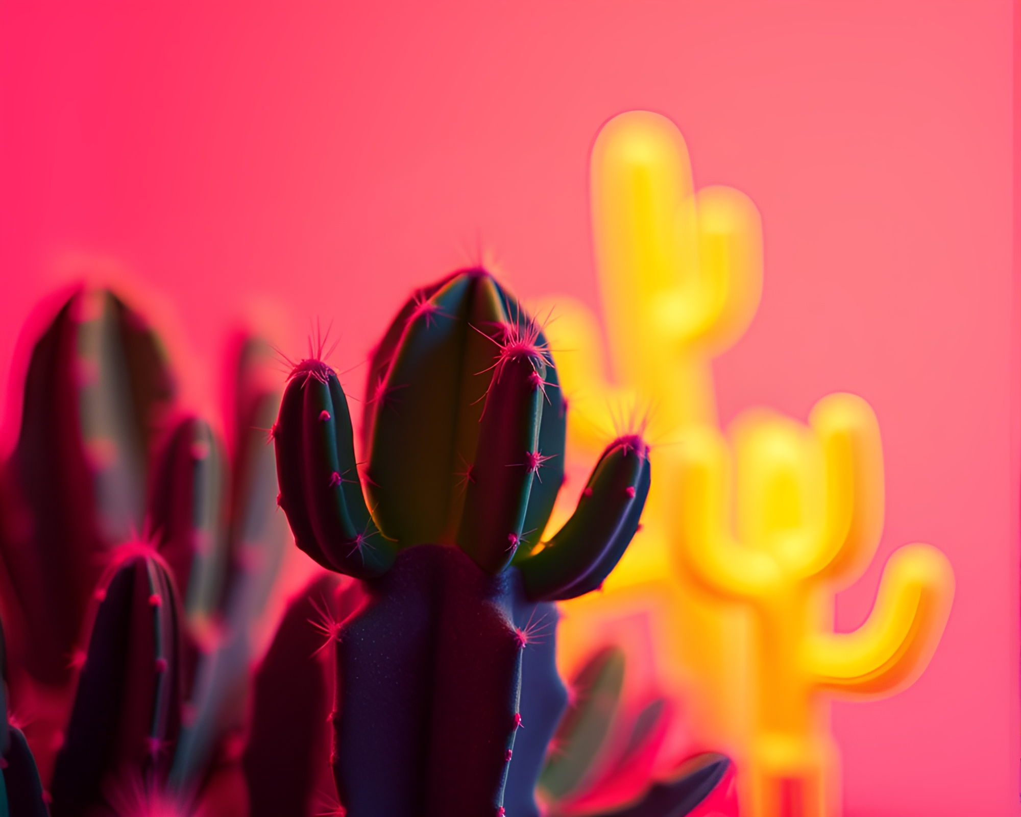 Neon Cactus Oasis in Anaglyph 3D – free AI stock image