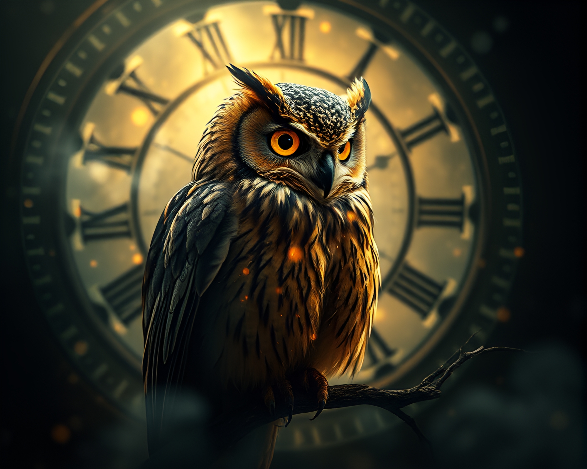 Clockwork Owl Fractal Overlay – free AI stock image