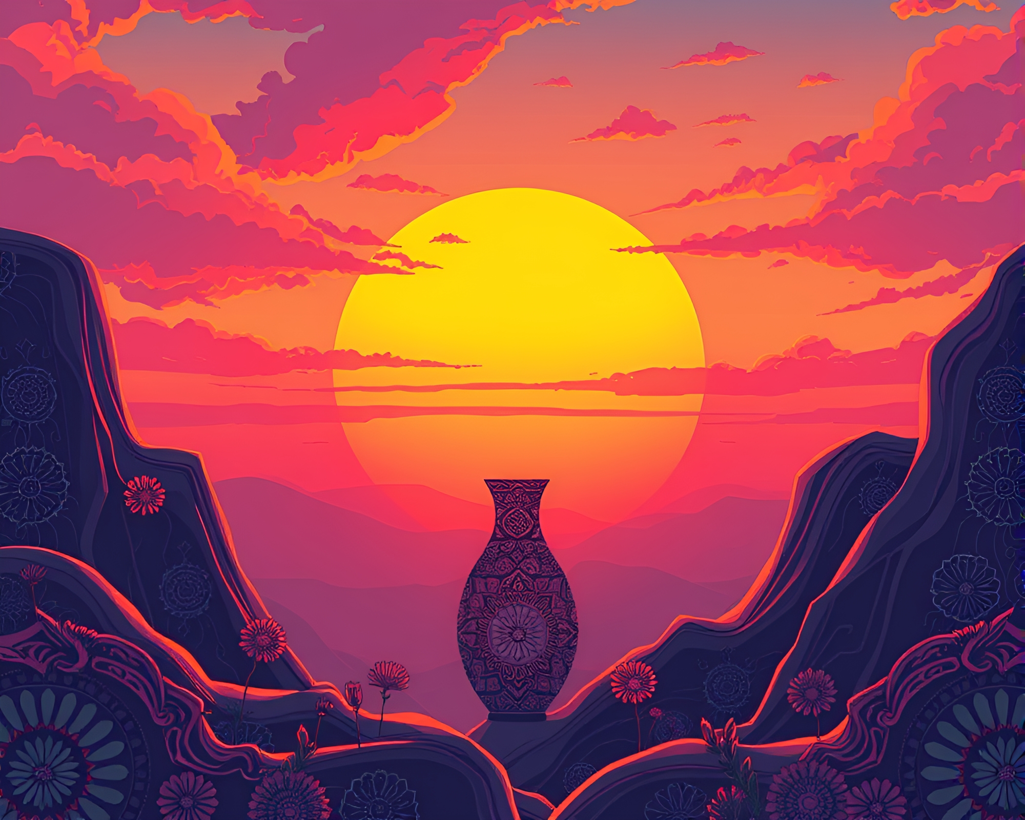 Cyberpunk Vase at Sunrise – free AI stock image