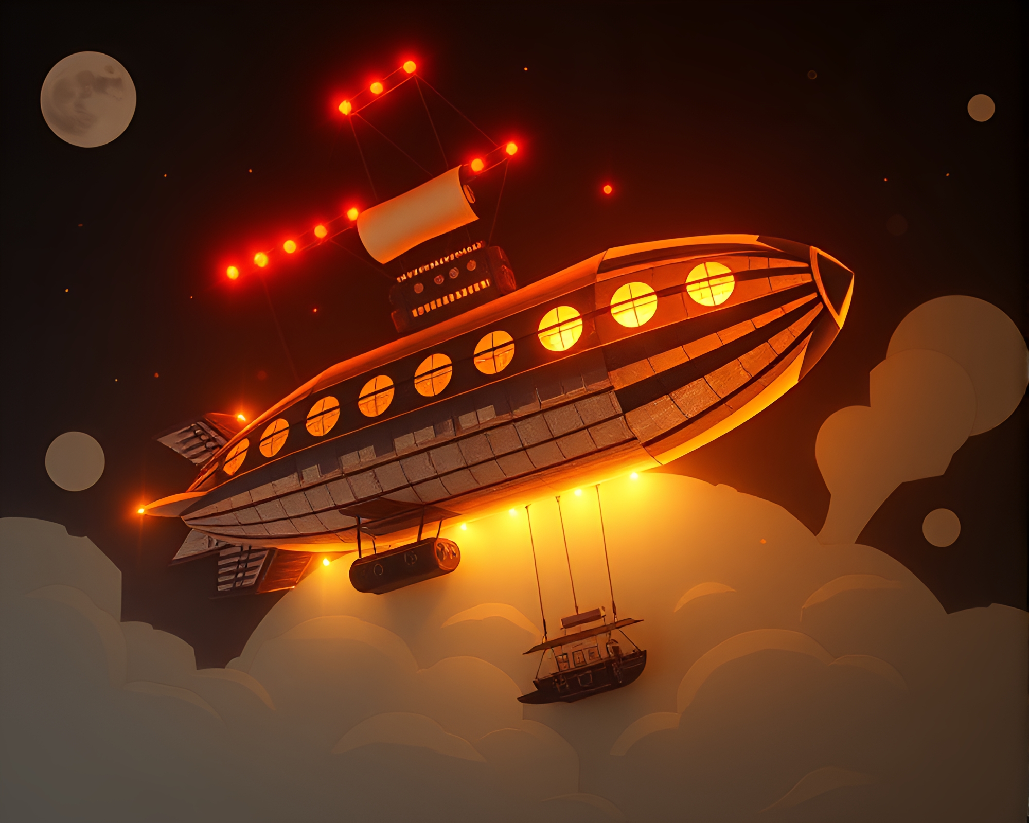 Steampunk Airship Collage: Paper Tears Glow – free AI stock image