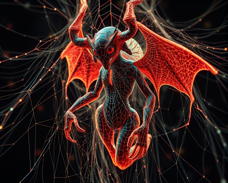 Nymph Bathed in Retro Scanlines Amid Cobweb Strands – free AI stock image
