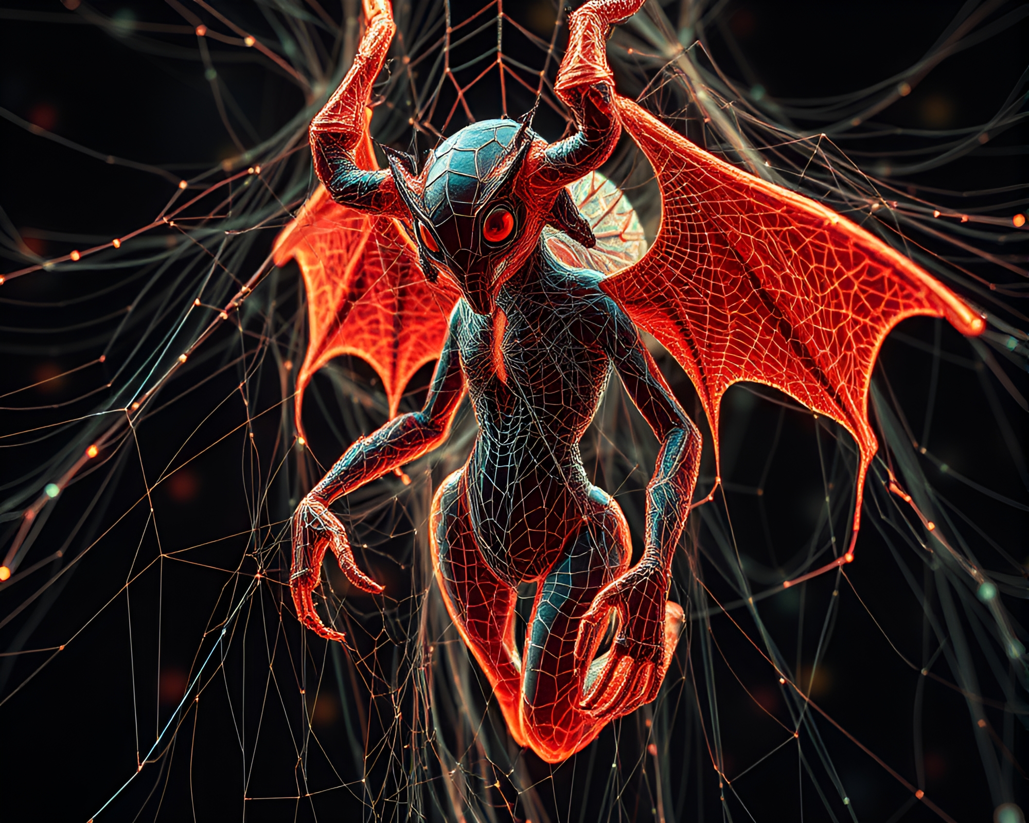 Nymph Bathed in Retro Scanlines Amid Cobweb Strands – free AI stock image