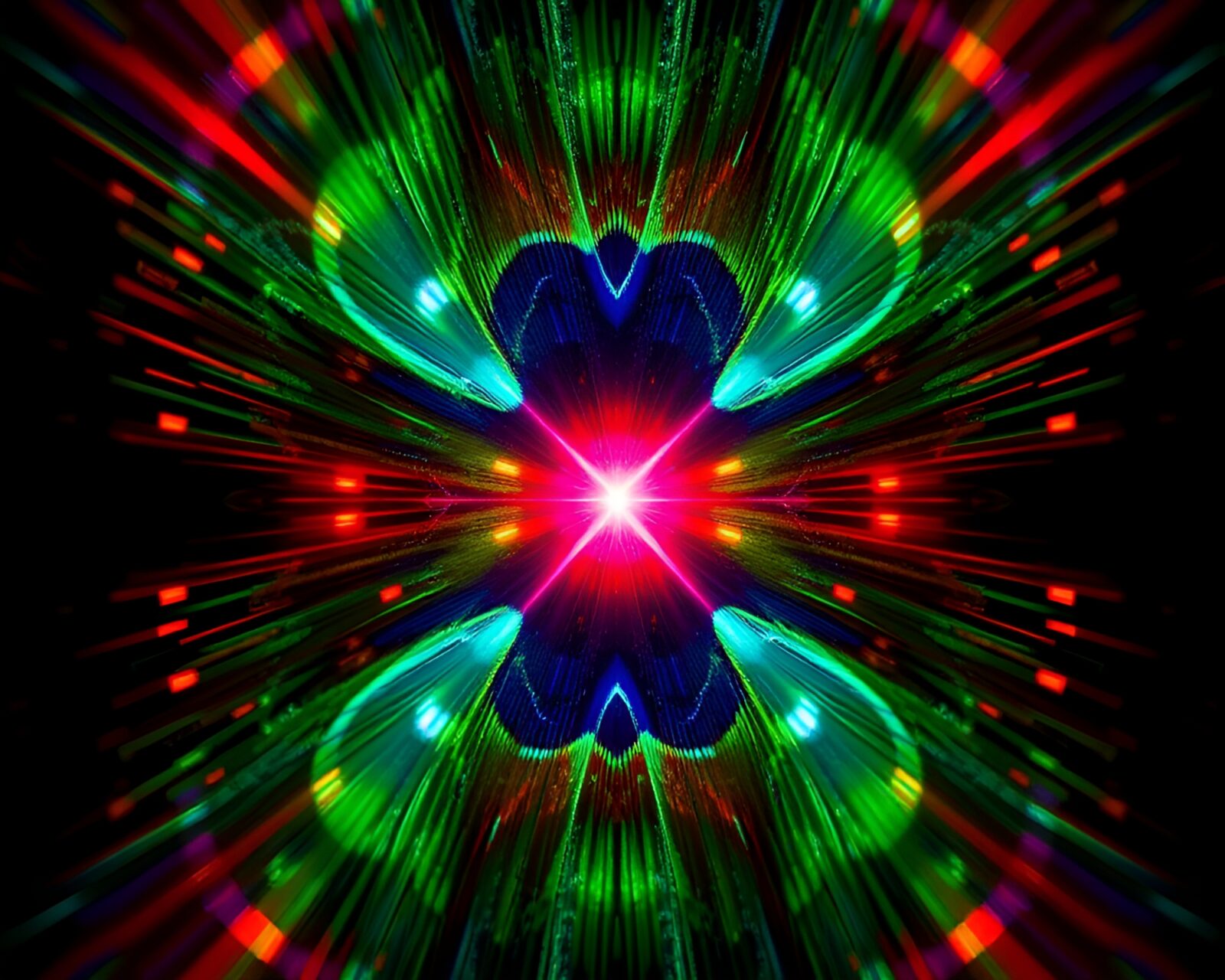Thermal image of symmetrical peacock feather with lens flare