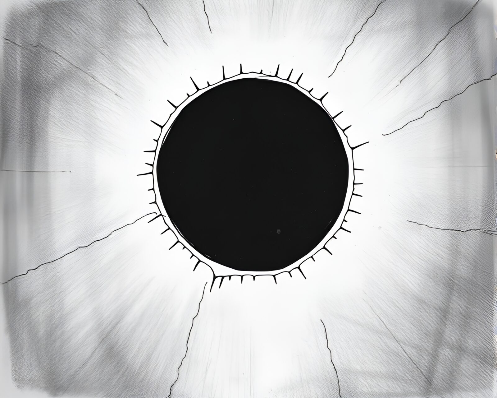 Intricate charcoal sketch pattern woven into shadowy eclipse scene