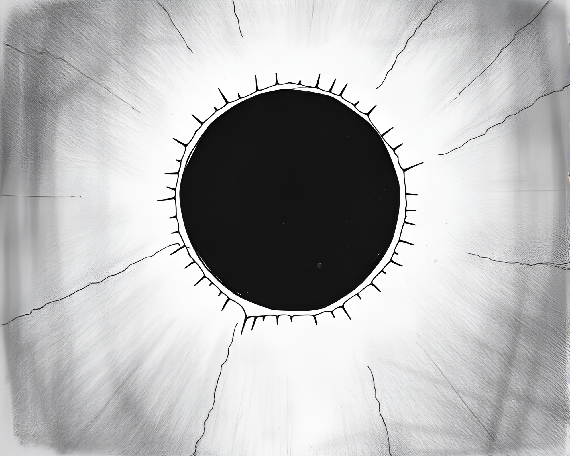 Stitched Eclipse: Charcoal Stereoscopic 3D Sketch – free AI stock image