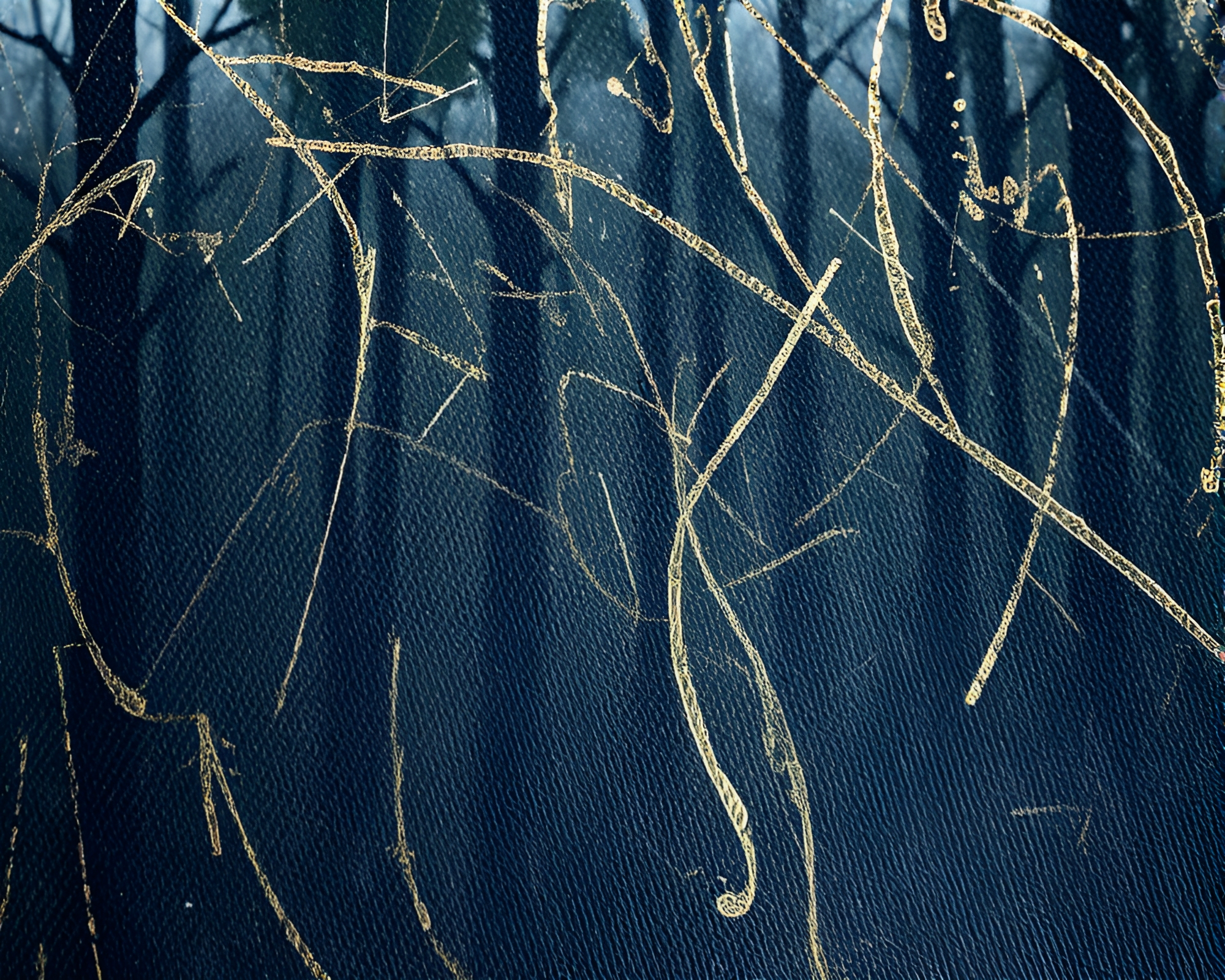 Metallic Forest Turbulence: Denim Wireframe Fantasy – free AI stock image