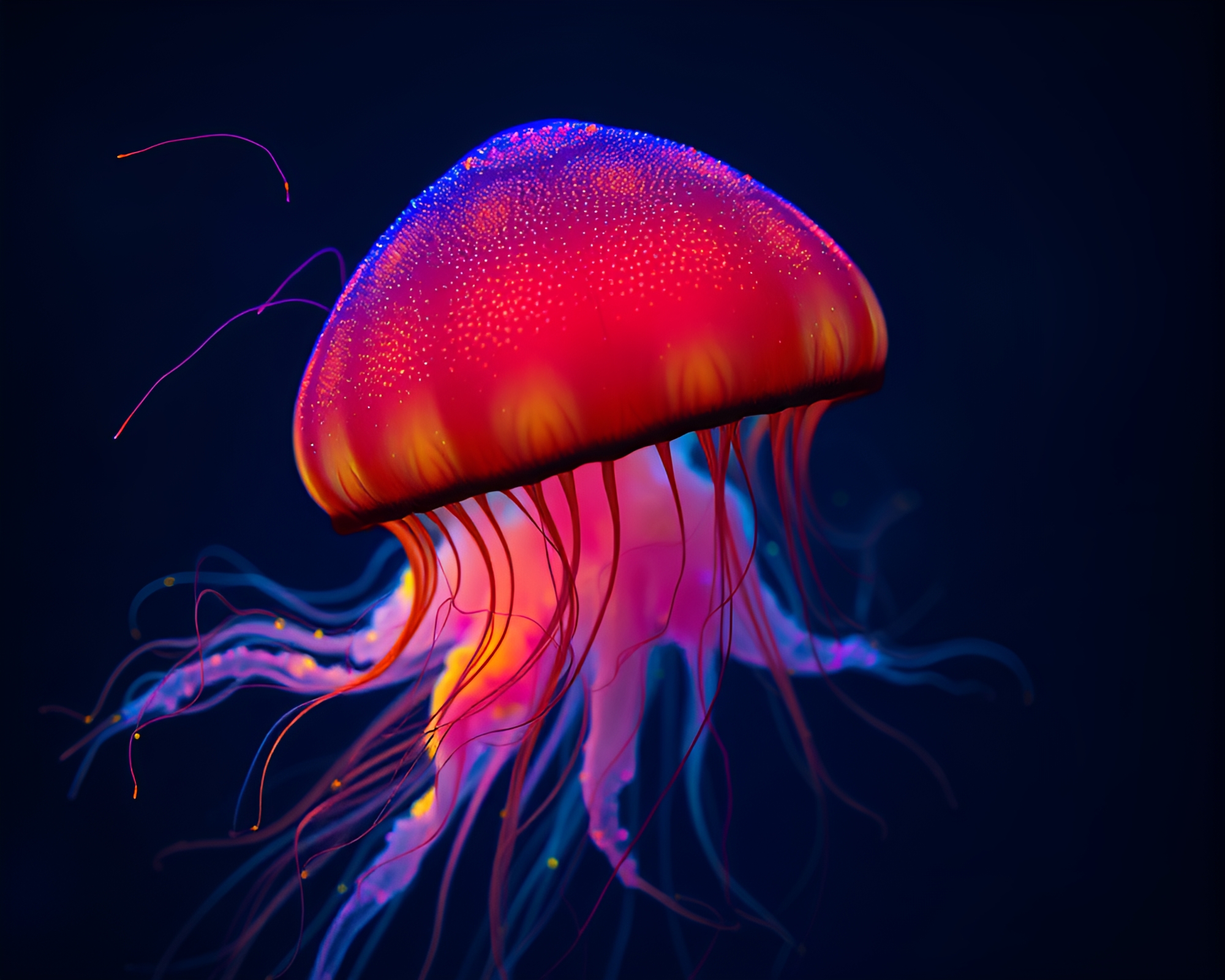 Bioluminescent Jellyfish Framed in Thermal Hair Simulation – free AI stock image