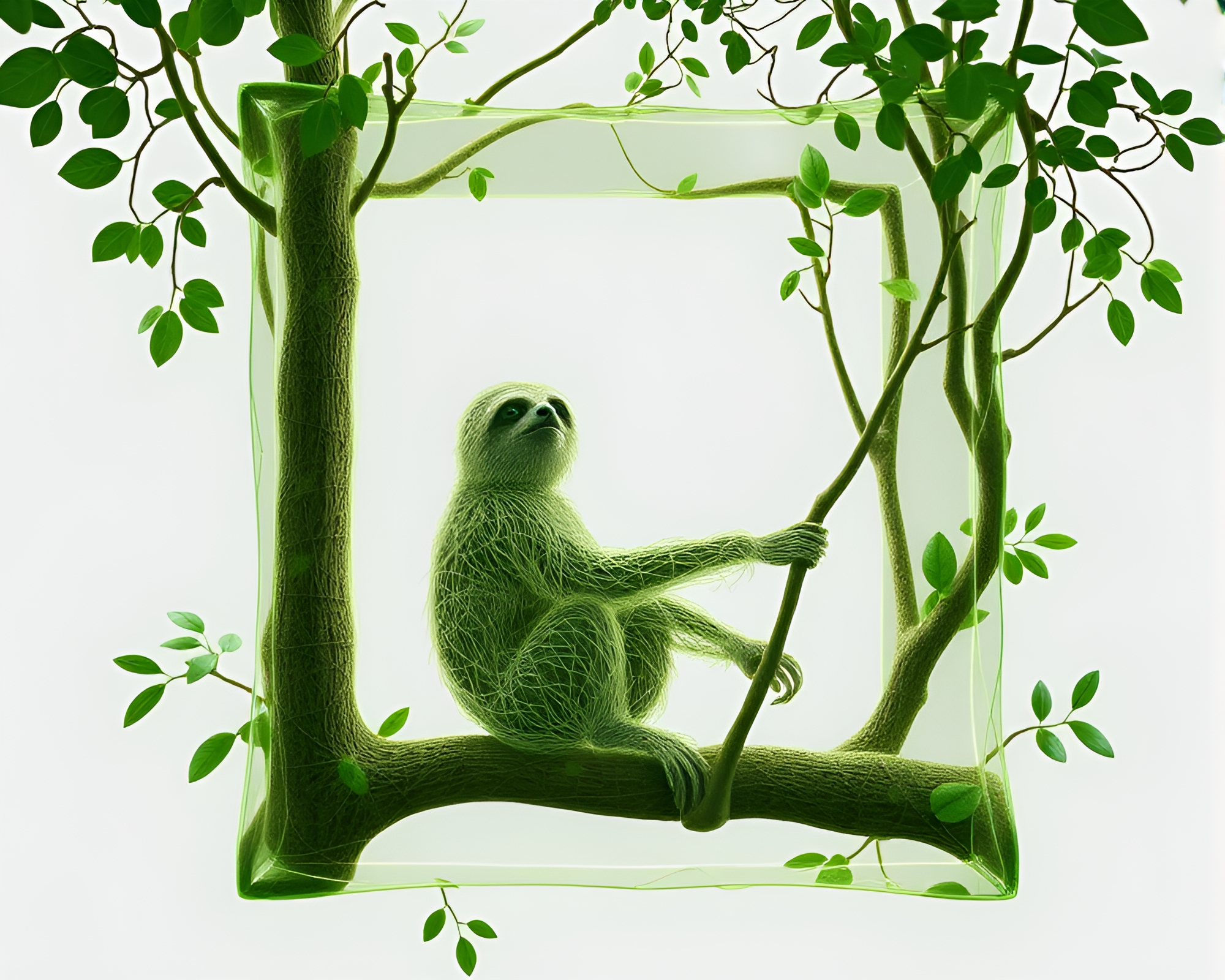 Sloth in Enchanted Forest Wireframe Render – free AI stock image