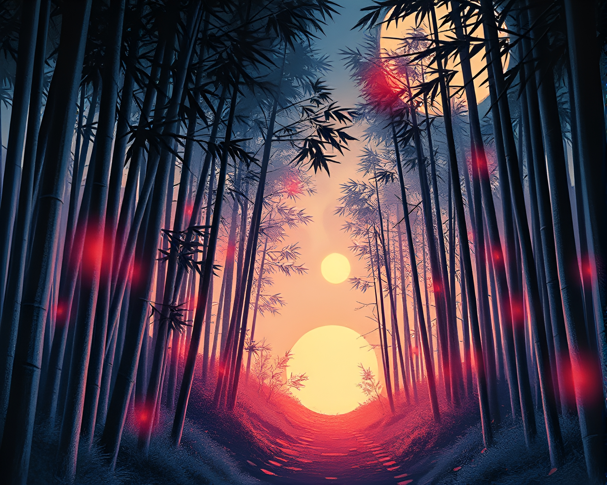 Futuristic Bamboo Grove with Sorcery Glow – free AI stock image